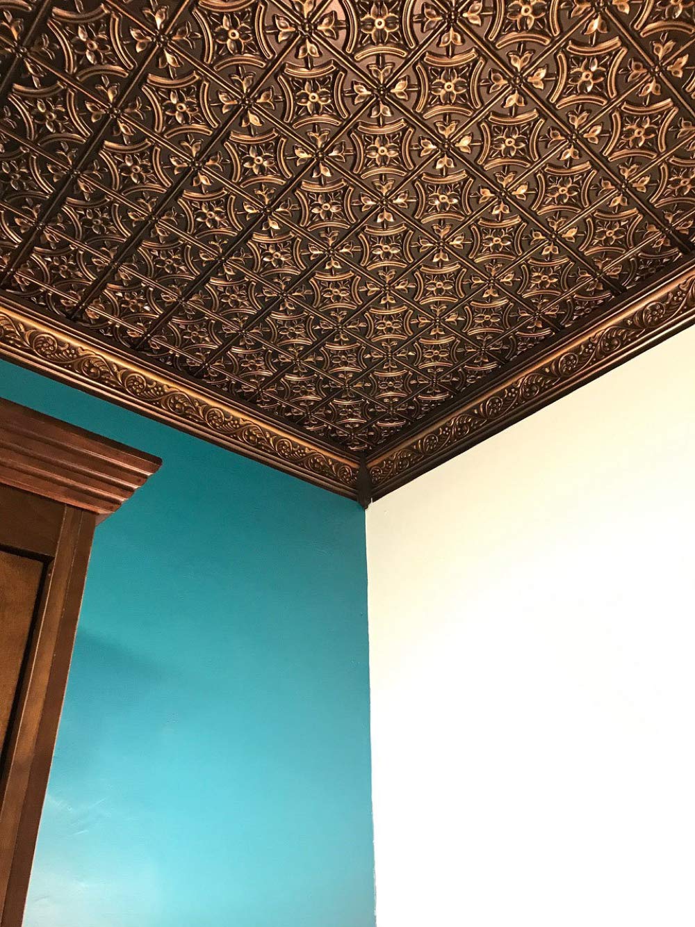 From Plain To Beautiful In Hours 150 Gothic Reims PVC 2' x 2' Glue-Up Ceiling Tile (Covers / 100 Sq. Ft), Antique Copper, 25 Pieces