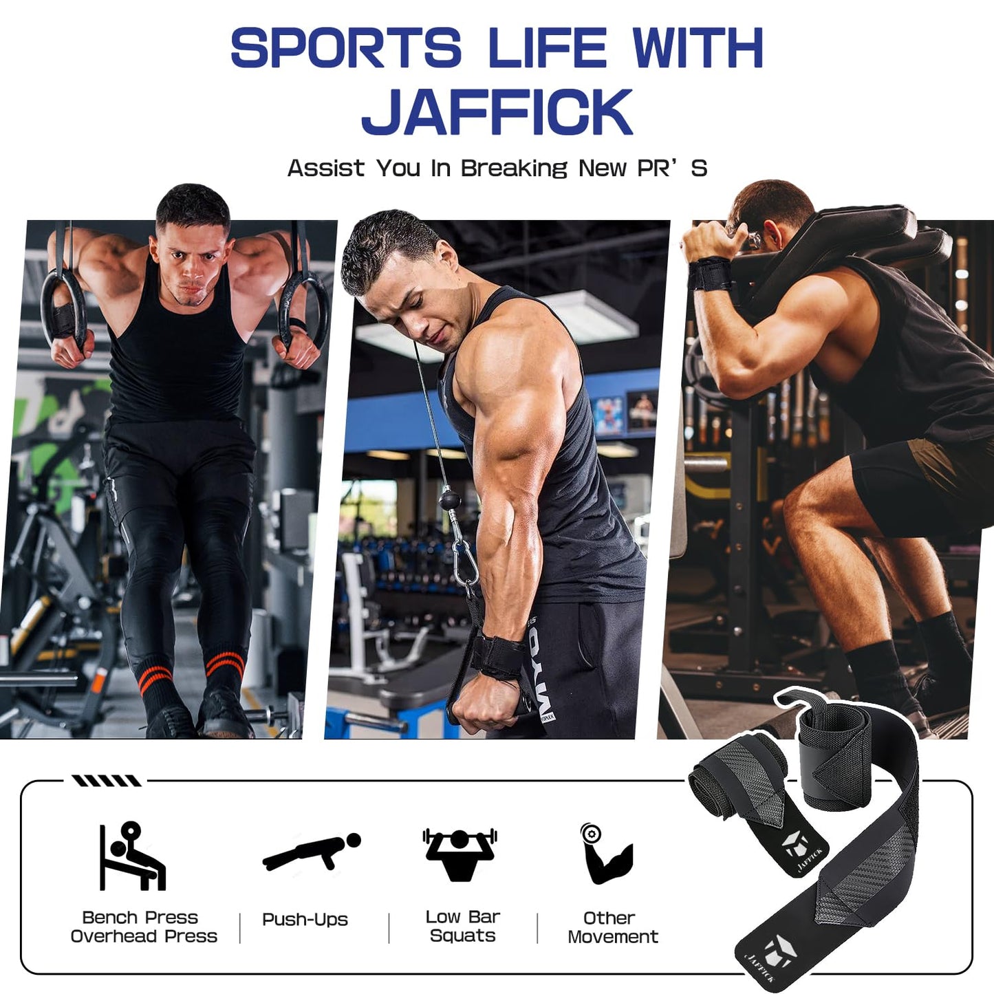 Jaffick Wrist Wraps for Weightlifting & 21" Double-Layer Wrist Support with Heavy Duty Thumb Loop for Powerlifting Competition CrossFit, Bodybuilding, Deadlifting Men & Women