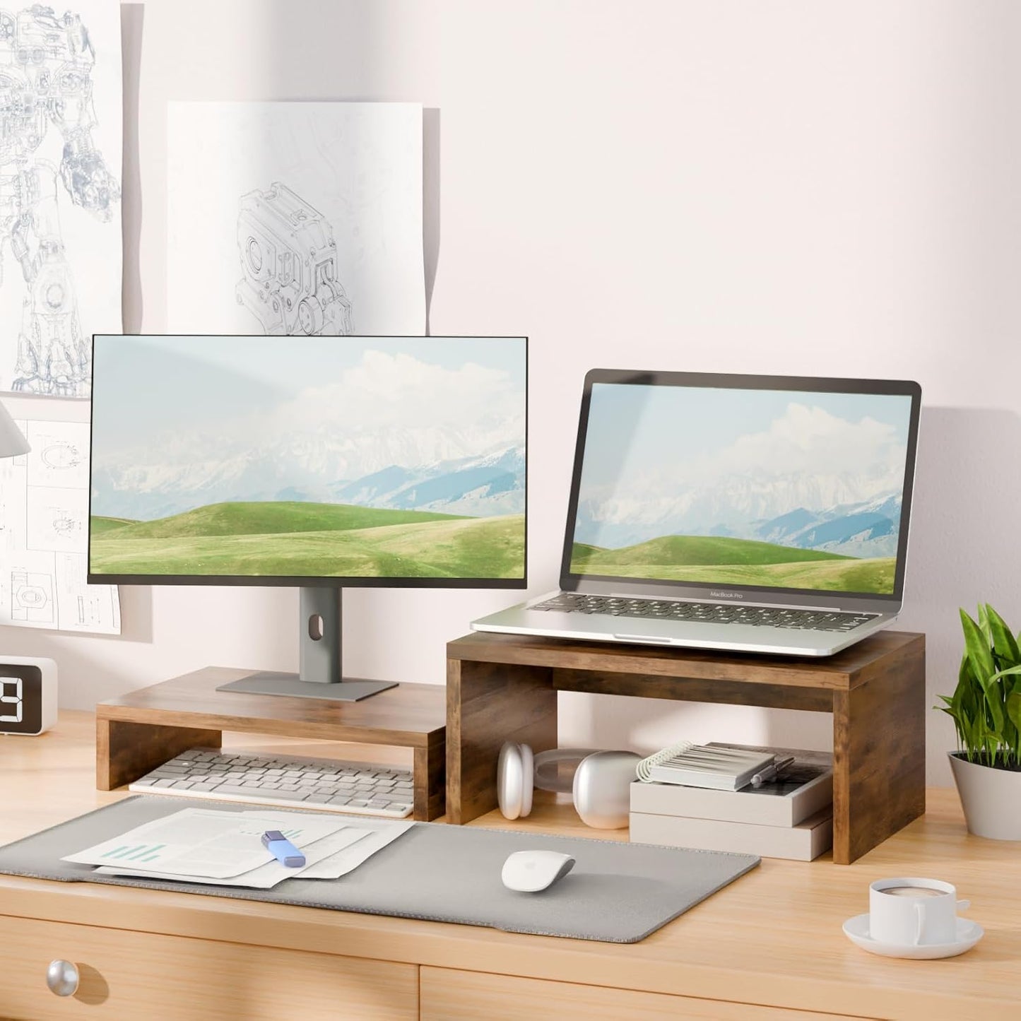 Riser-6.7 inch, TEAMIX Higher Monitor Stand Monitor Riser with Storage for Desk Small Monitor Stand TV/Screen/PC/Laptop