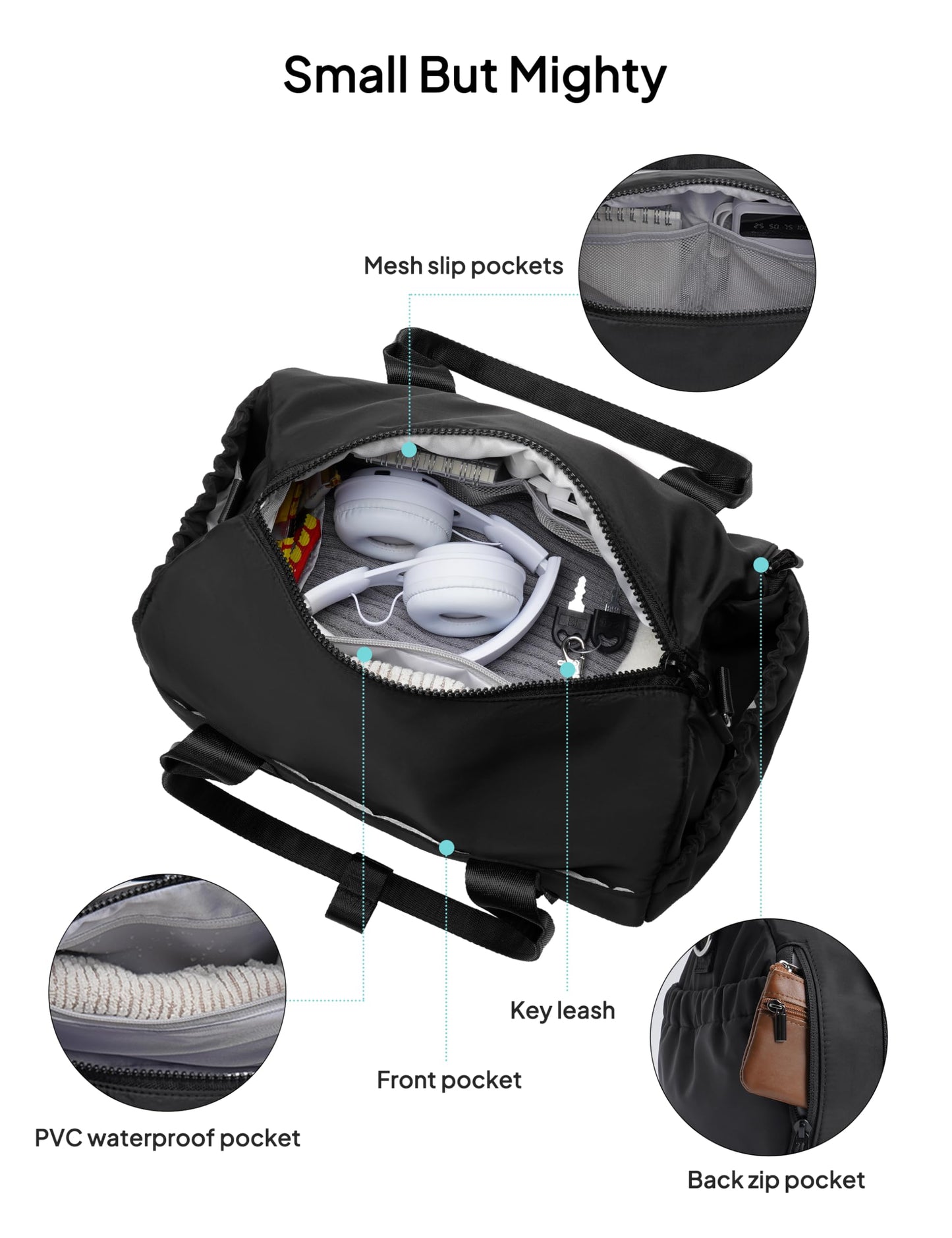 TOPEAST Small Gym Bag for Women, Mini Sports Yoga Bag Gym Tote Bag with Yoga Mat Holder, Small Sports Duffle Bag with Water Bottle Pocket & Wet Pocket for Travel Dance Workout, Black