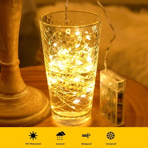 HXWEIYE 50LED Photo String Lights - Warm White 16.4Ft Battery-Powered Fairy Lights with 52 Clips & 10 Hooks for Pictures, Dorms, Parties