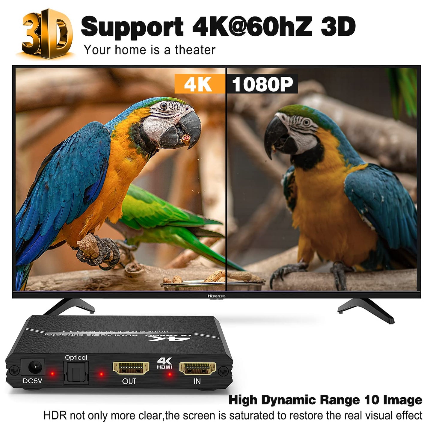 4K 3.5mm 4K@60Hz 2.2 3D 4:4:4 Tendak HDMI Audio Extractor, HDMI to Optical SPDIF + Stereo + RCA L/R Audio Adapter