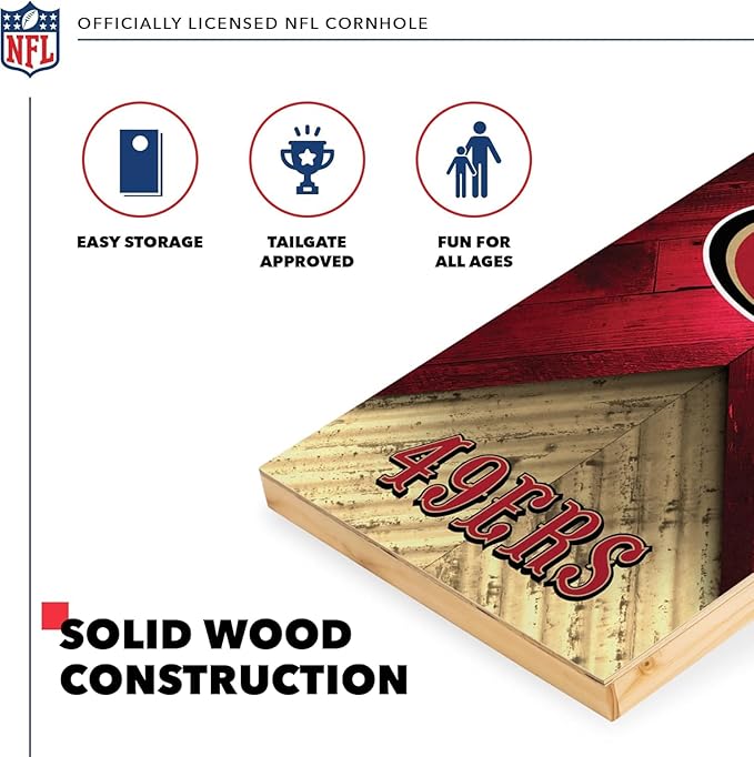 NFL Football 2' x 4' Regulation Size Solid Wood Cornhole Set with Direct Print HD Team Graphics Great Gift for Any Football Fan! Bean Bag Toss Family Outdoor Game