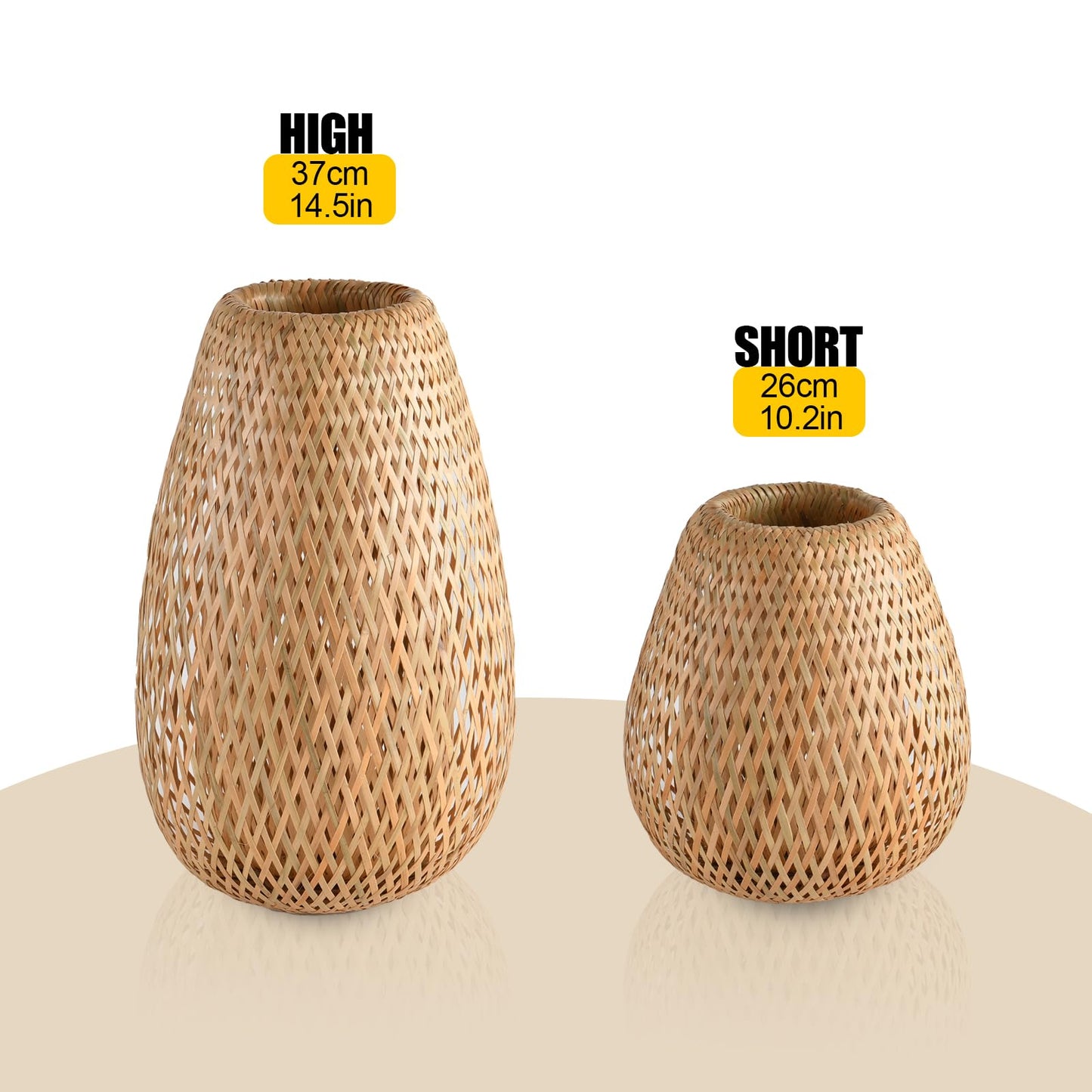 Teru Ji Kaikang Bamboo Lamp Shade, 2-Pack Hand-Woven Bamboo Rattan Hanging Light Shade,D 9.05" Rattan Table Lamp Shade for Floor Lamp, Wall Sconces Light Cover Table Light,Pendant light