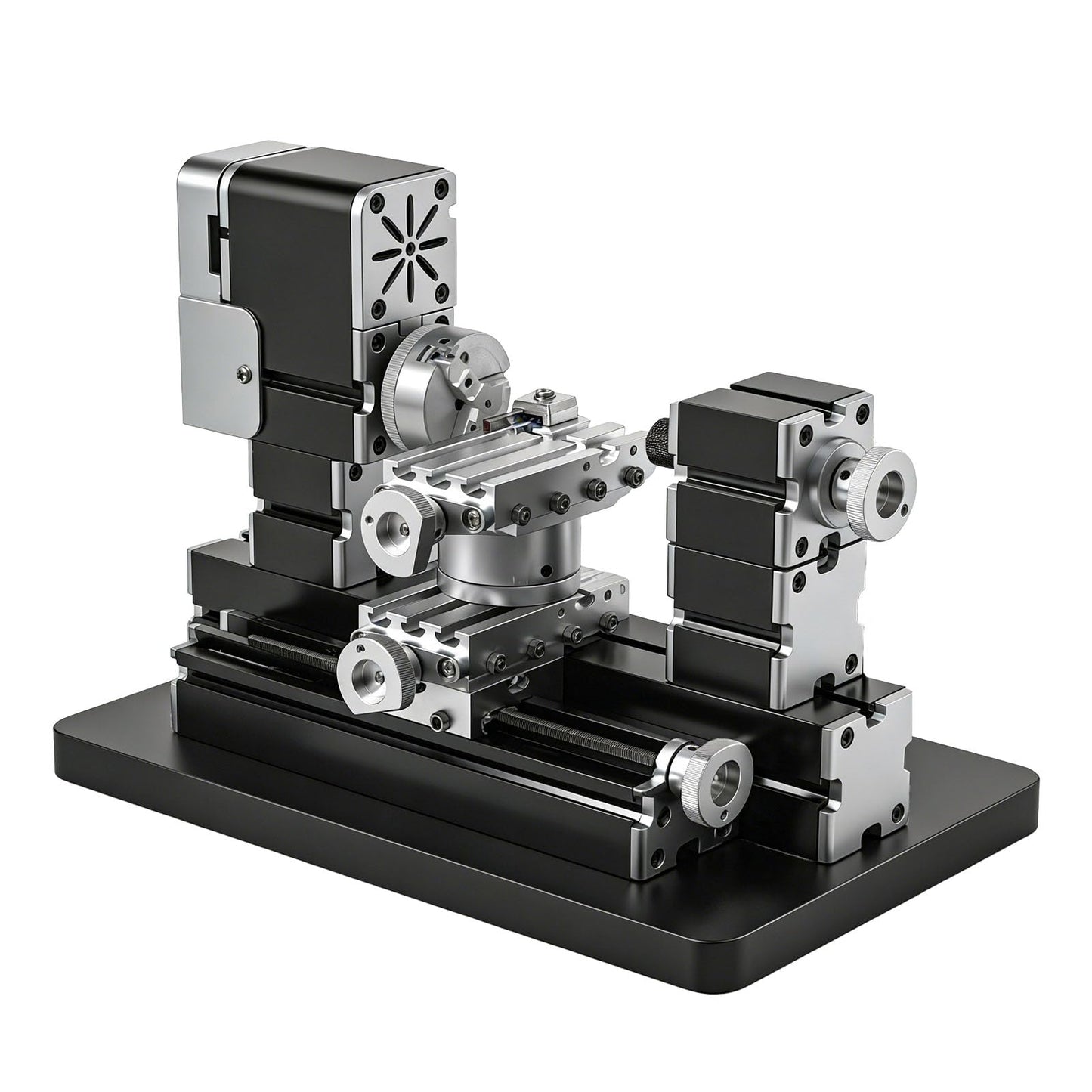 ZHRUI Mini Metal Lathe 60W 12,000 RPM, 4-Axis All-Machine Tool for Soft Metal Wood Acrylic Plastic, Precision Micro Lathe with Safety Guard Quick Indexer 0.02mm Scale (Gold Silver Aluminum Copper)