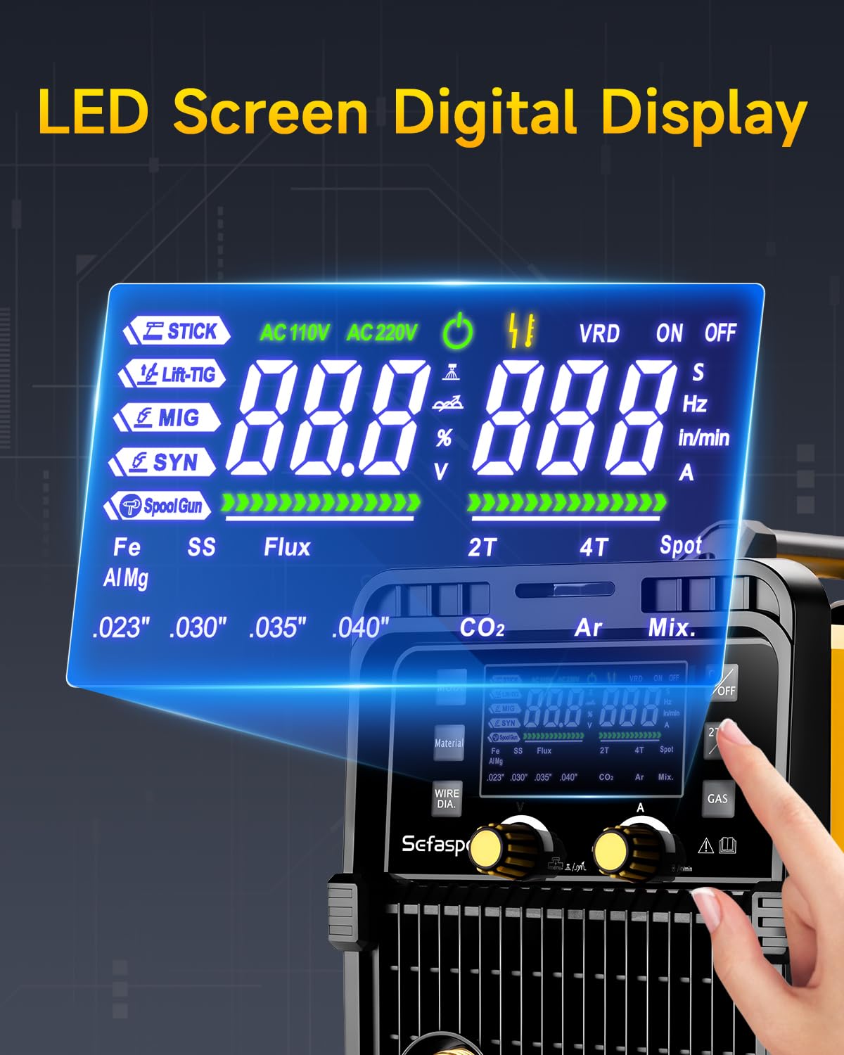 Sefaspe 200Amp MIG Welder, 2026 Newest [Large LED Display] 110/220V Welding Machine, 7 in 1 STICK/Lift-TIG/MIG/SYN/SpoolGun/Flux/Spot, Ideal for DIY and Metal Workshop