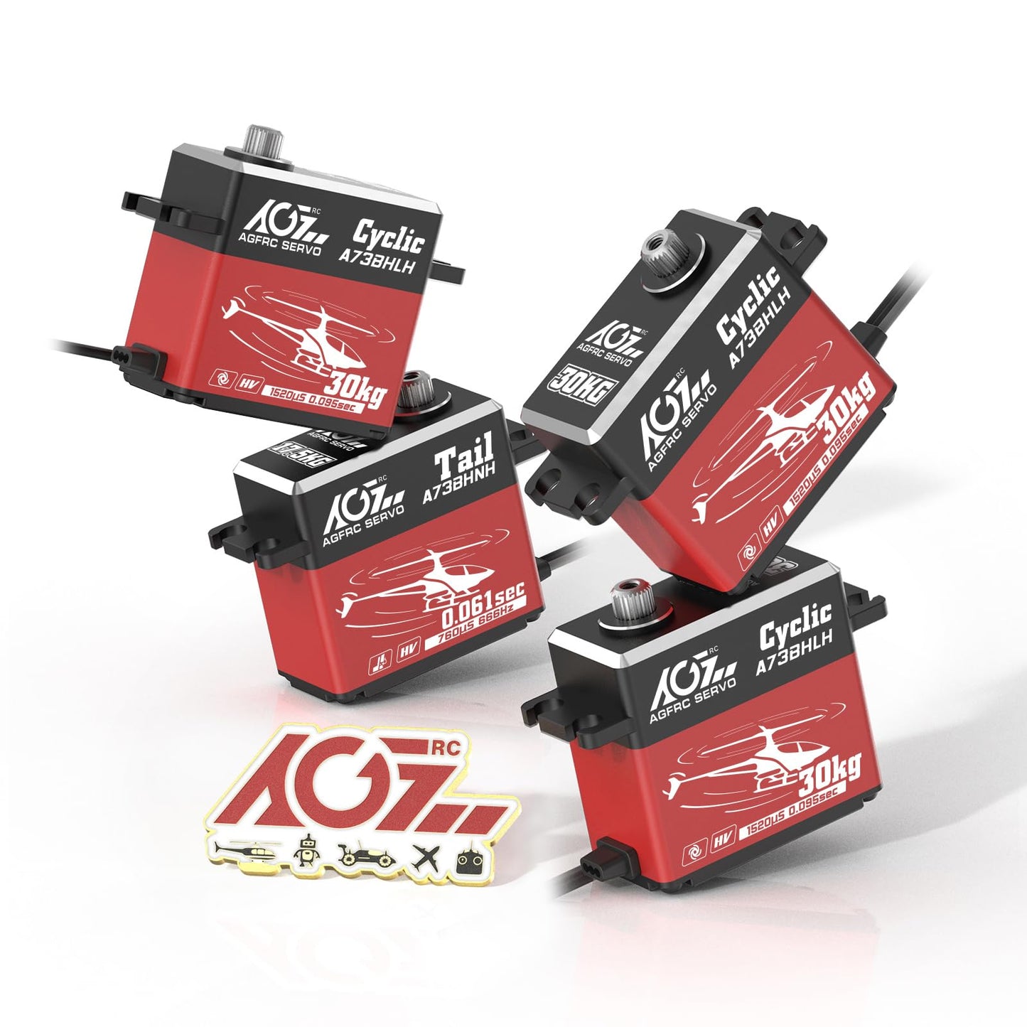 AGFRC RC Helicopter Servo Set - 0.061Sec Tail & 30KG Swashplate Brushless Metal Gear Servos for 450-700 Class Helicopter(A73BHN-H & A73BHL-H)
