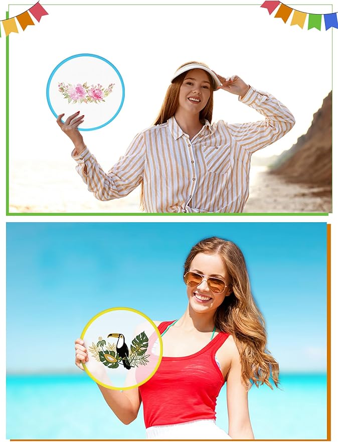 Gejoy Foldable Flying Disc Fans Bulk with Bags 9.8 Inch DIY Sublimation Handheld Cooling Fan Beach Flying Disc for Summer Outdoor Games Activities Birthday Wedding Party Favors