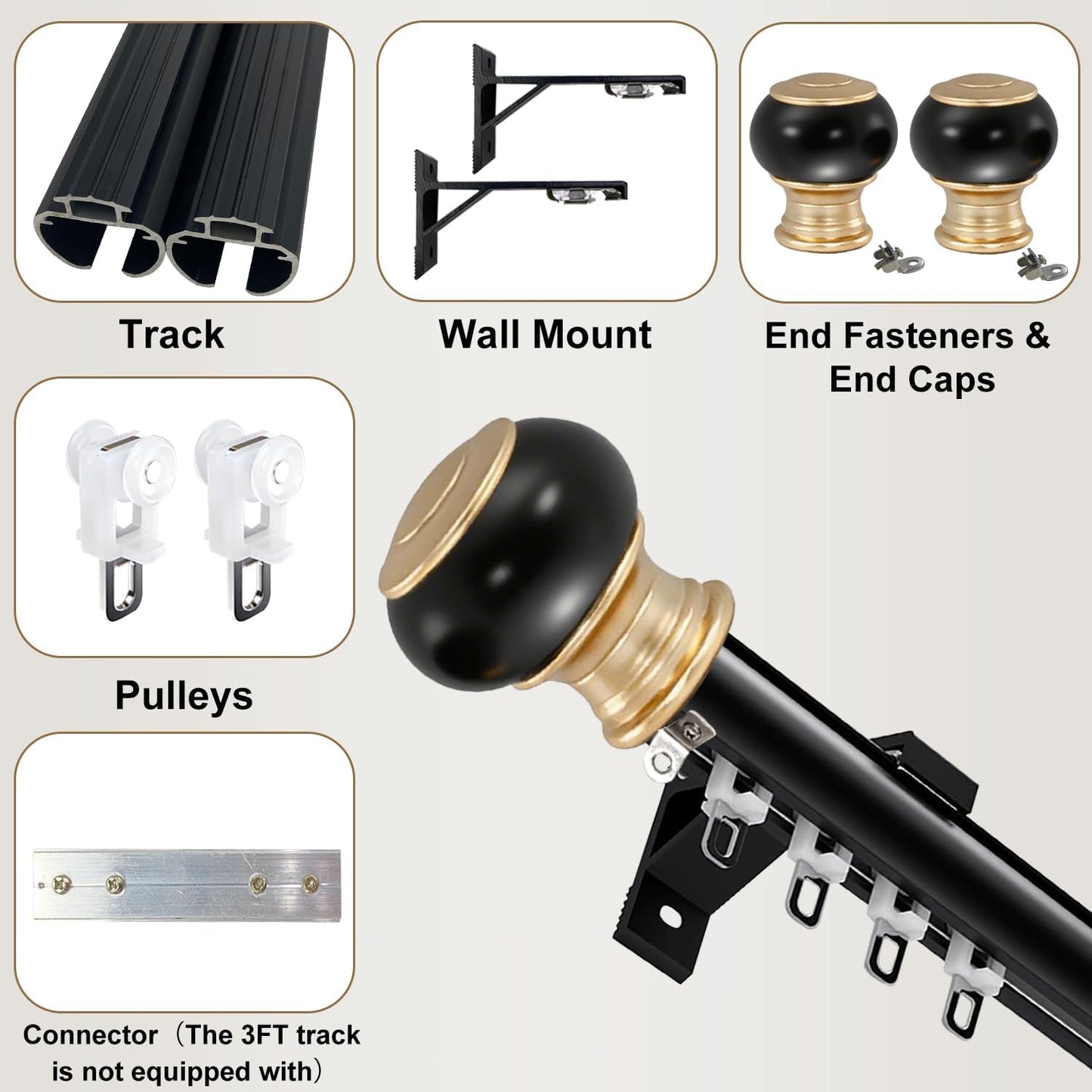 Wall Mounted Curtain Track Silent Curtain Rail Track System Roman Rod Heavy-Duty Single Roman Curtain Rods Aluminum Sliding Curtains Rails for Room Divider Living Bedroom (Black, 18FT(5.48m))