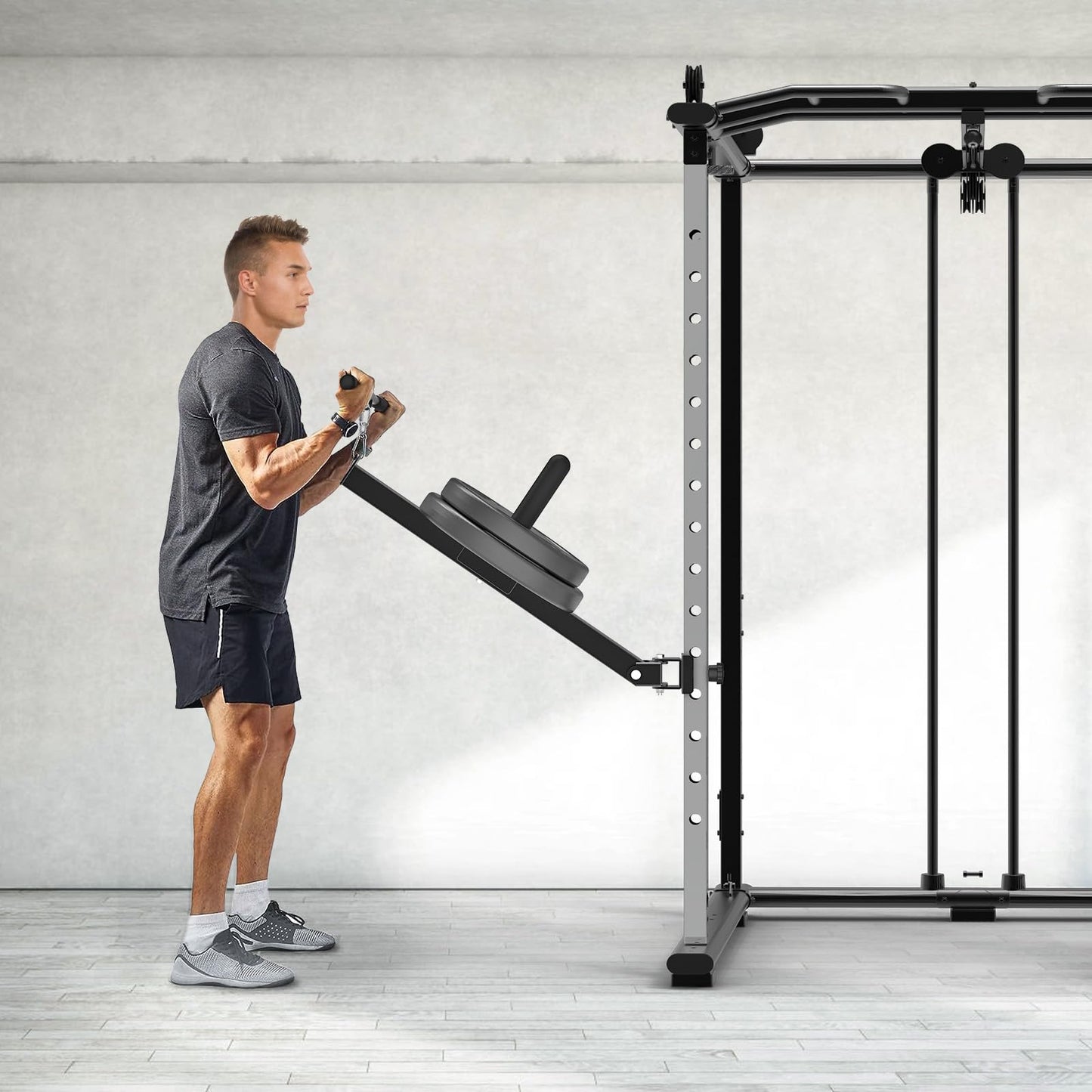 SELEWARE Belt Squat Lever Arm for 2" x 2" Power Cage with 1" Hole, Squat Rack Attachment Fit 1'' and 2'' Weight Plates Allow Both Vertical and Sideways Movements