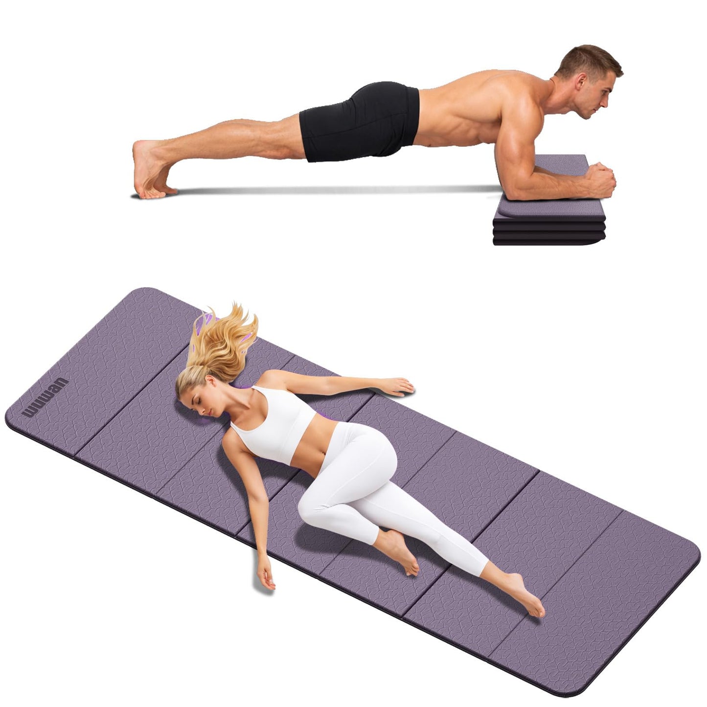 Folding Yoga Mat Extra Thick 0.4 Inch, Foldable Yoga Mat 75 x 26 Inches,TPE Exercise Mat, 7-Panel Non Slip Cushioned Fitness Mat for Yoga, Pilates, Stretching, Home Workout (Purple)
