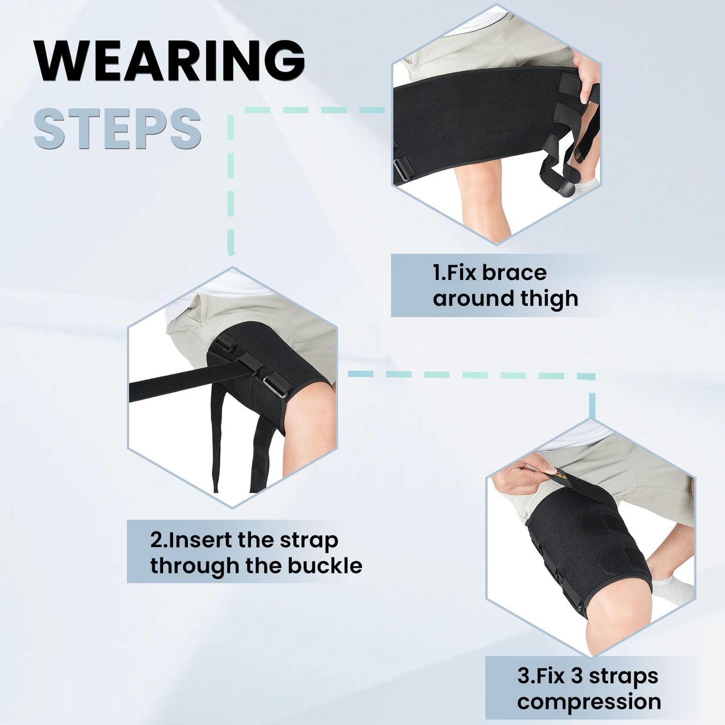 Hamstring Compression Sleeve with 3 Adjustable Straps,Thigh Compression Sleeve for Men Women,Thigh Wrap Compression for Pulled Hamstring,Groin ,Quad,Hamstring Brace for Hamstring Injury, Leg Brace for Upper Thigh support (Black, X-Large)