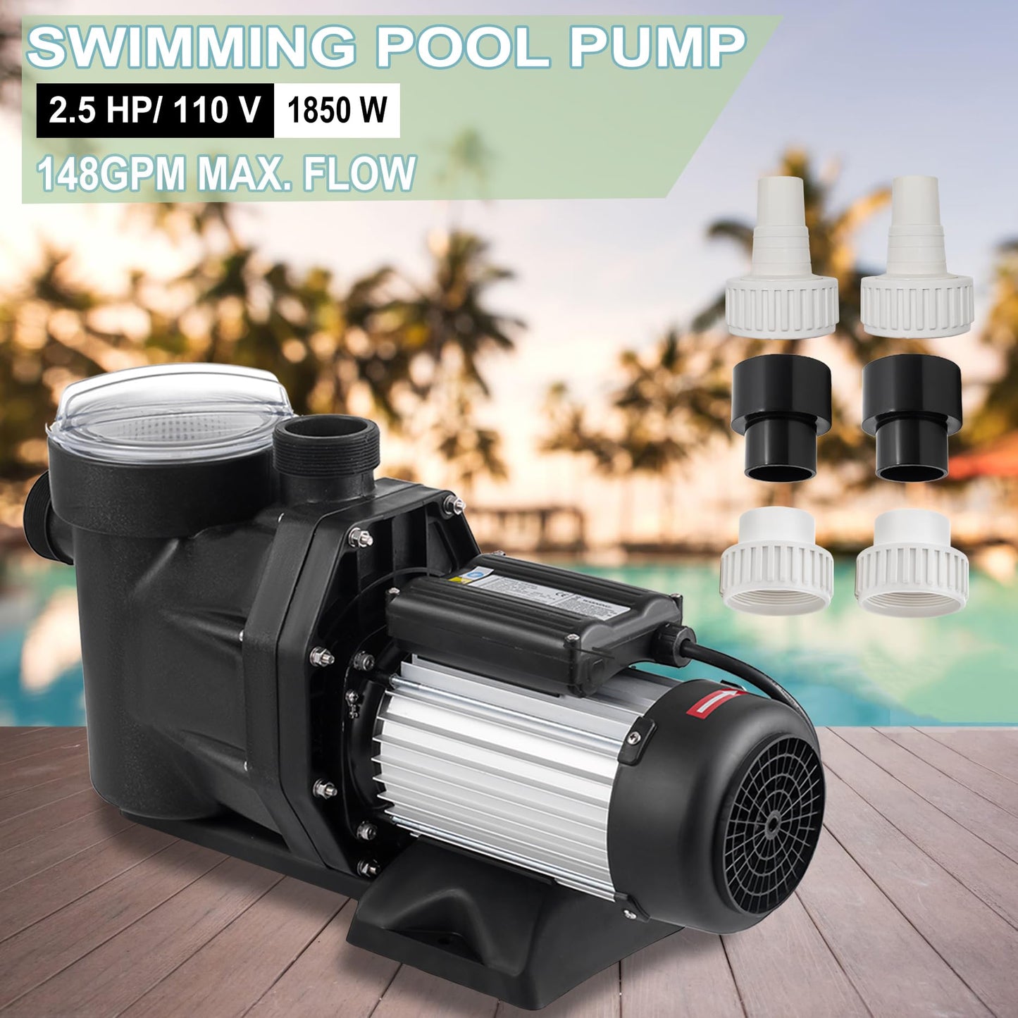 Hxgexin Swimming Pool Pump 2.5HP, 8880 GPH Flow Rate Pool Pump,1850W In/Above Ground Pool Pumps Self Priming Pump 110V for Residential/Commercial Pools, Spas and Hot Tubs, Landscape Fountains