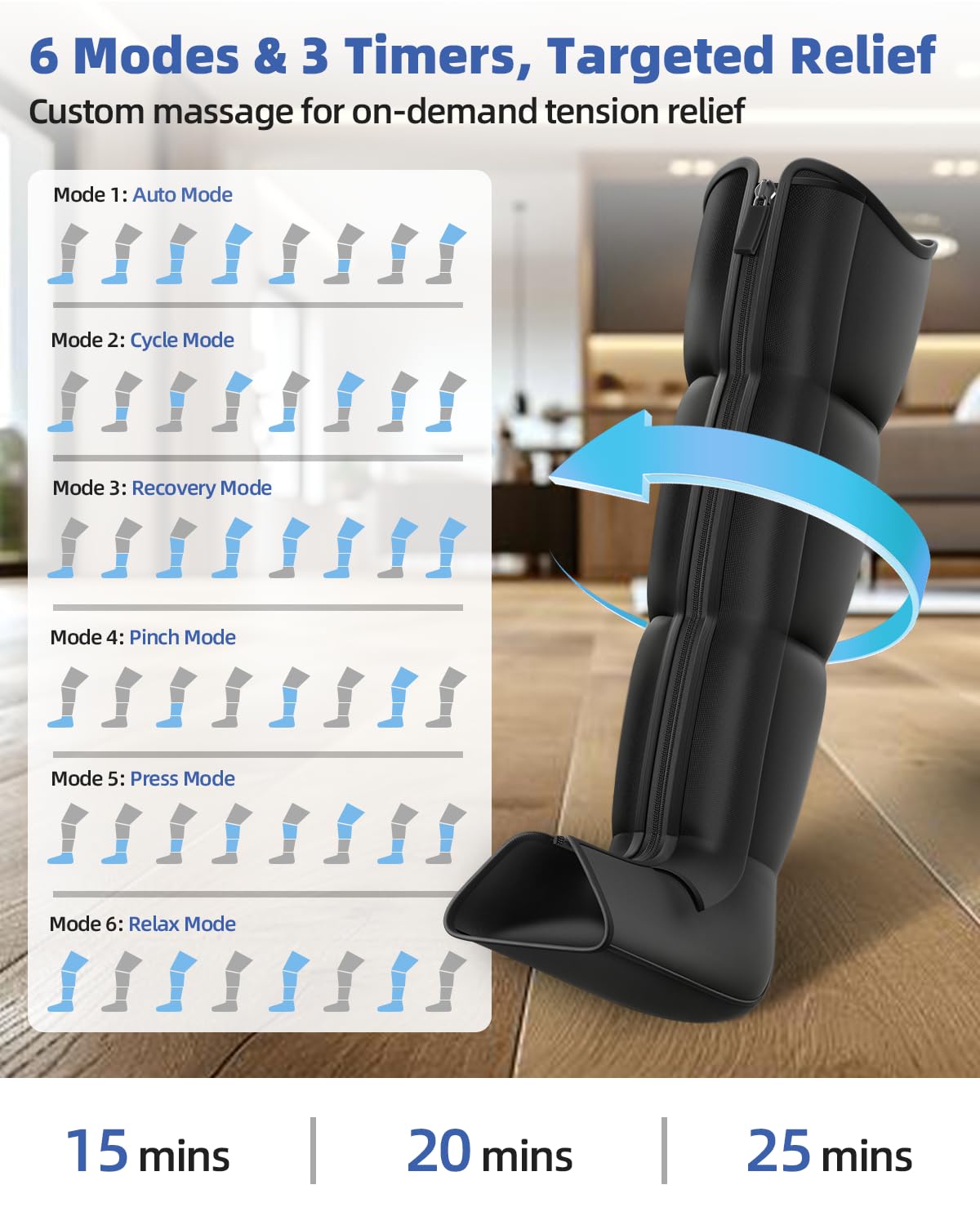 Feelvane Leg Compression Massager Recovery System - Full-Leg Compression Boots with 8 Intensity 6 Modes for Circulation & Muscle Relief, Fast Recovery for Athletes, Gifts for Men & Women, Black Medium