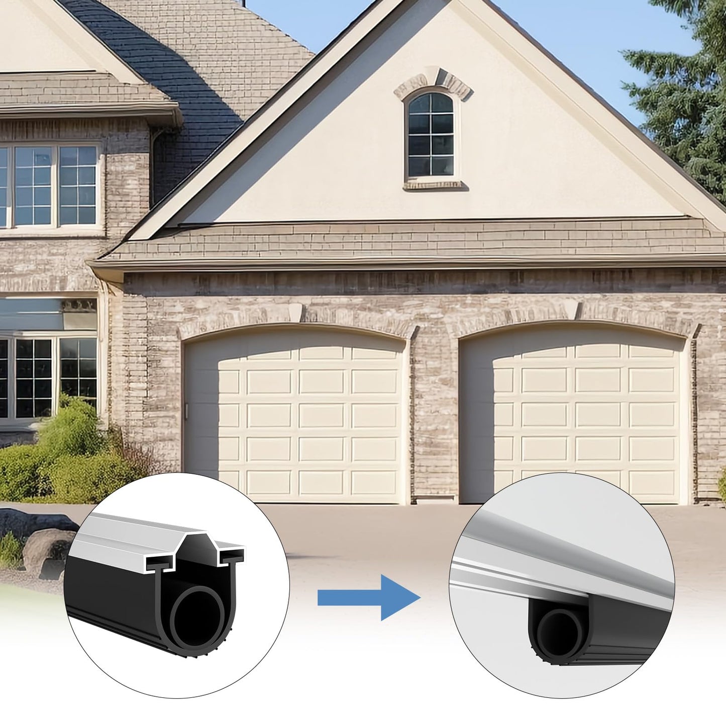 Duzzy 10 Feet Convex Shape Garage Door Seal Kits, Pre-drilled Heavy-Duty Weatherproofing Garage Door Rubber Seals Bottom Pakage with Aluminum Track Retainer Base Kits