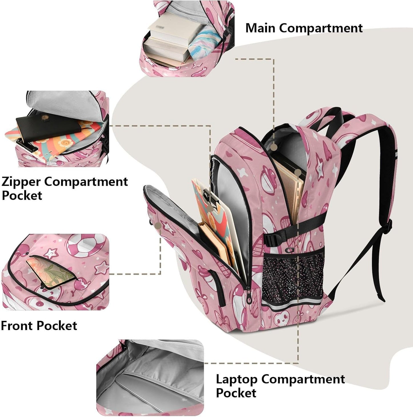 Bolaz Backpack 14 Inch Football Ice Cream Cherry Star Heart Pattern Travel Laptop Computer Bag Sturdy School Bag