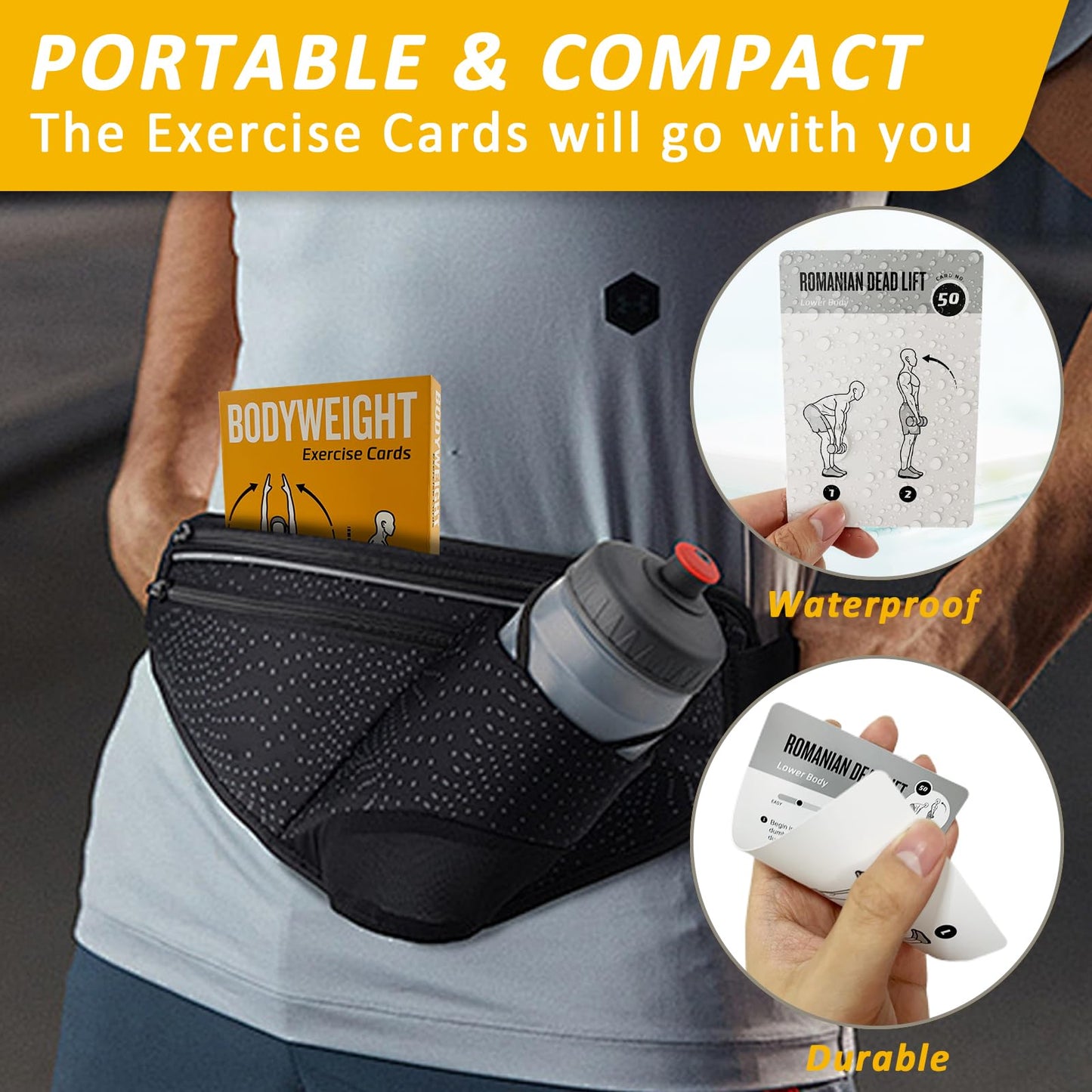 ELAORY Bodyweight & Dumbbell Workout Cards - 100 Large 5"x3.5" Exercise Cards with 24 Strength Moves, Home & Gym Fitness Cards for Men & Women, Beginner Fitness Guide