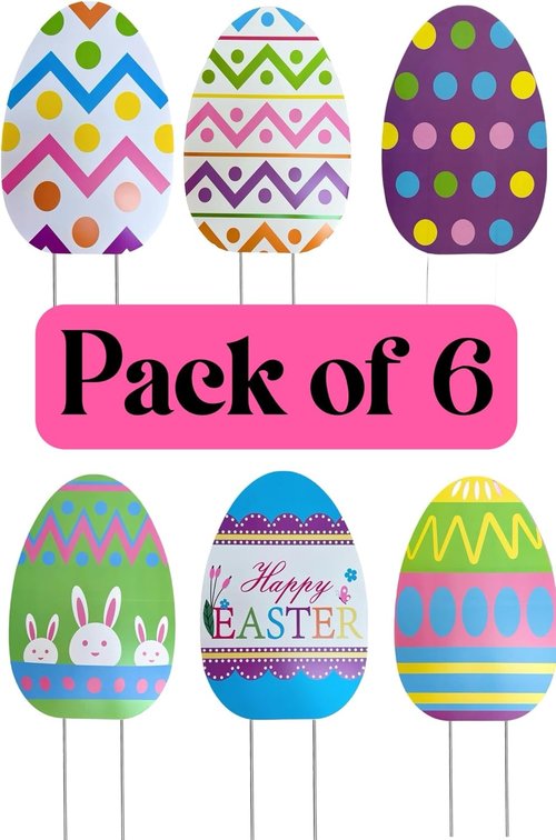 GIFTEXPRESS 6-Pack Giant 26-Inch Easter Egg Yard Signs - Vibrant Outdoor Decorations for Spring Parties