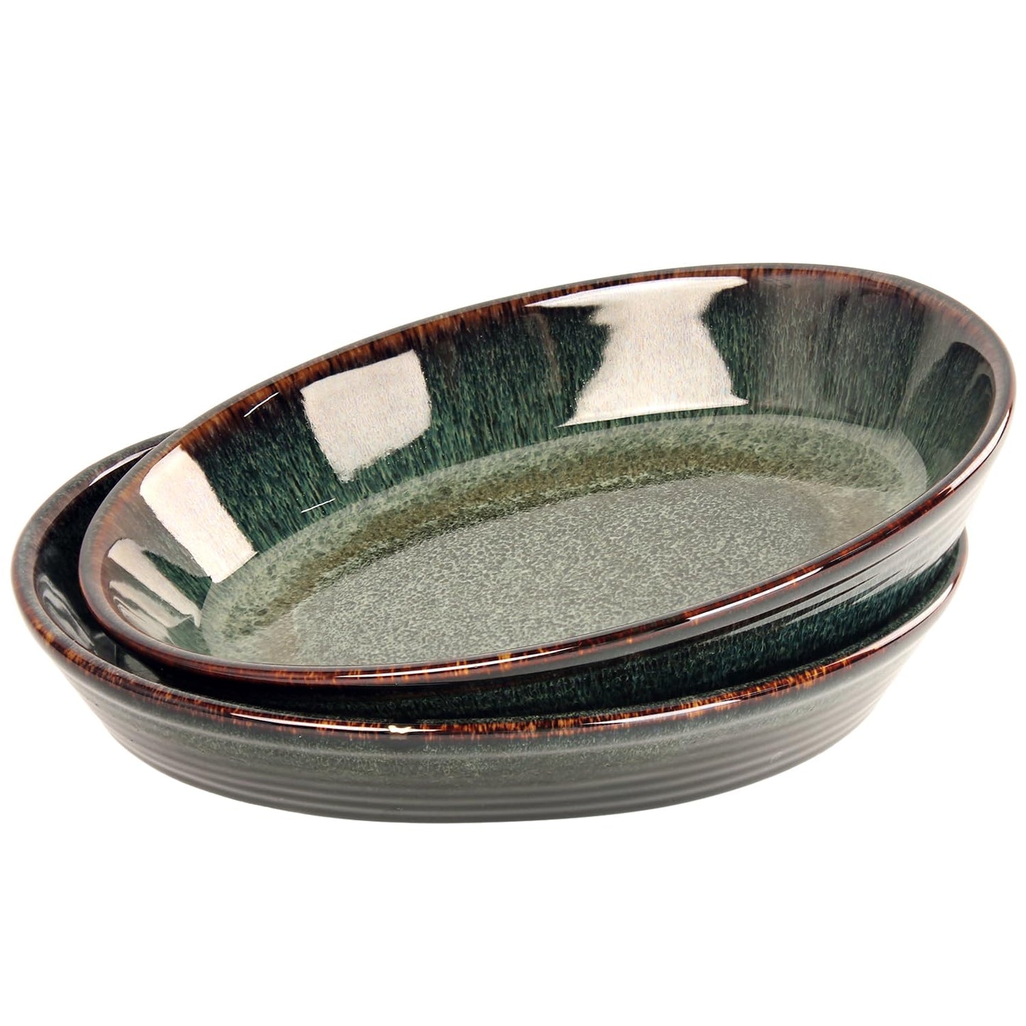 LIUYWYHCF Oval 9.5 x 7 Inch Ceramic Pie Pan Quiche Baking Dish Set of 2, 22 Ounces Non-Stick Pie Dish Quiche Pan, Tart, Pot Pies, Dessert, Pie Plate for Apple, Oven, Dishwasher and Microwave Safe