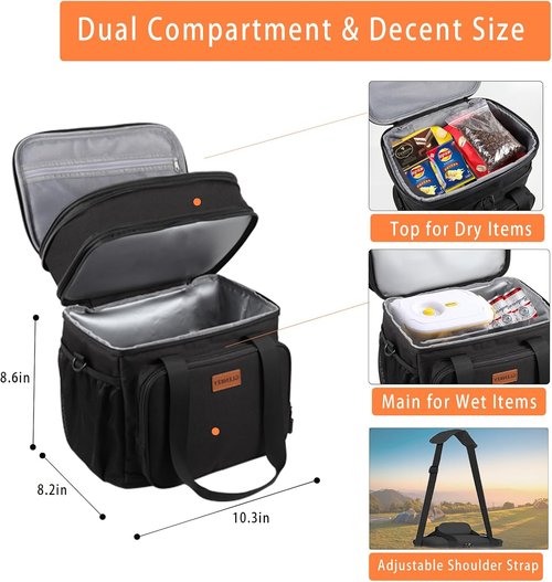 GLENKEY Expandable Insulated Lunch Box - Durable Leakproof Cooler Bag for Men & Women | 20 Can Capacity, Black