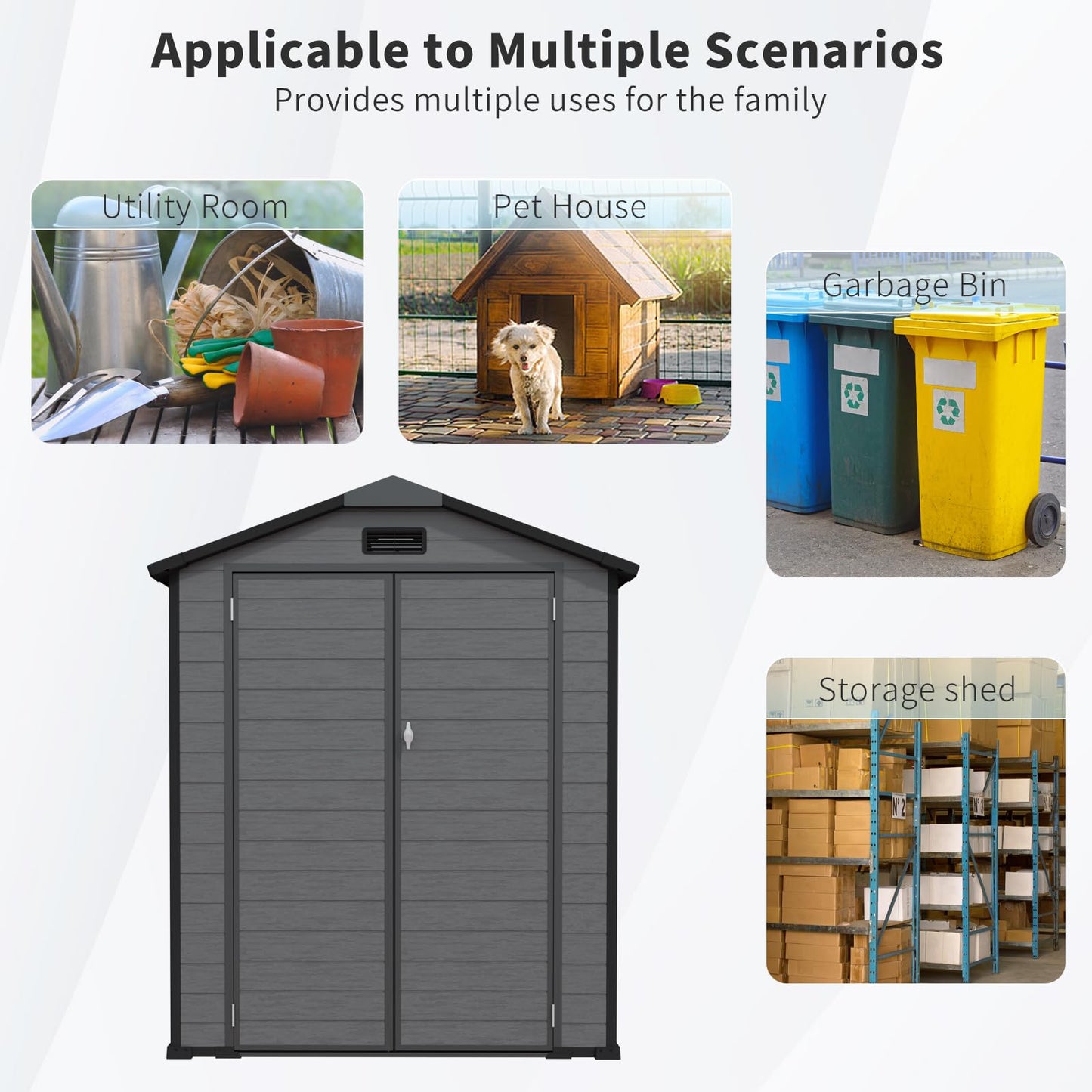 Praxatek 6x6 FT Outdoor Storage Shed, Lockable Resin Tool Shed with Window & Floor, Dark Gray Polypropylene