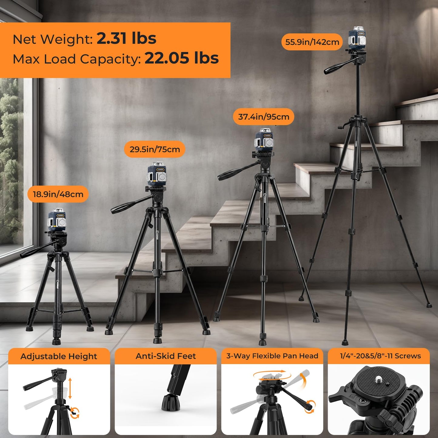 CIGMAN 3D Laser Level with Tripod,Remote Control,Compact Design,4000mAh Battery,Rotary Base,3x360°Self-Leveling Green Laser Leveler for Picture Hanging and DIY Projects