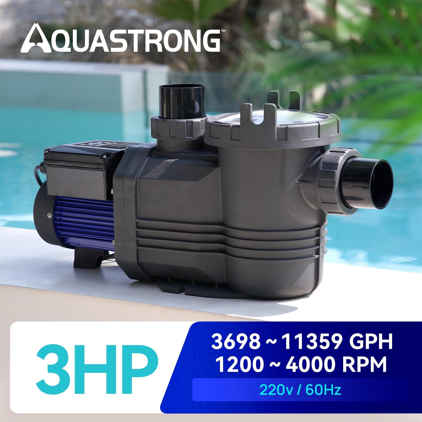 Aquastrong Variable Speed Pool Pump In/Above Pool Pump Energy Efficient High Flow Powerful Self Primming Swimming Pool Pumps with Filter Basket,Matta Black