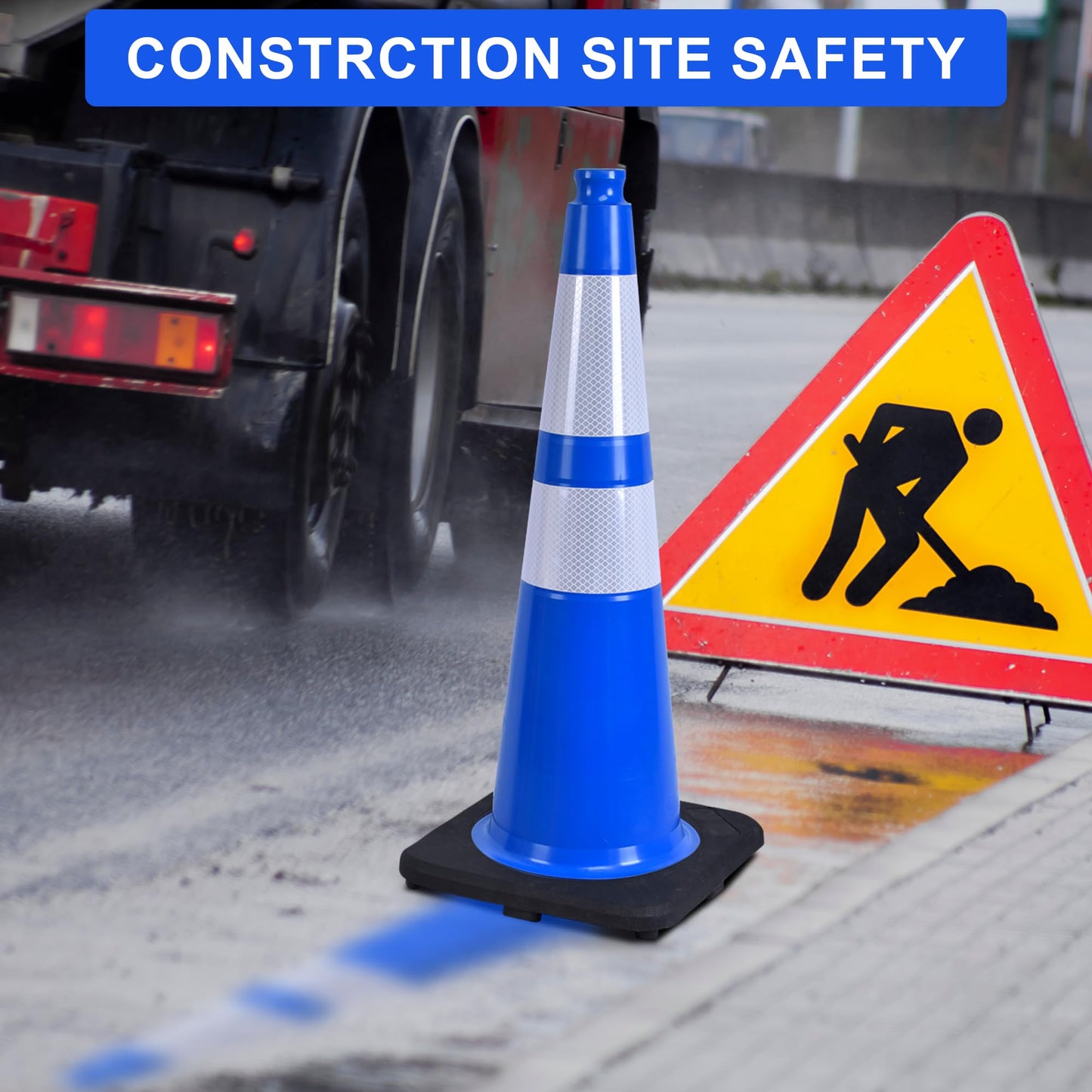 OrangeStar 28" Traffic Cones 8-Pack Blue Safety Cones with Reflective Collars, Heavy Duty Base for Construction, Parking Lot, Road Work, Flexible PVC, Indoor & Outdoor Use