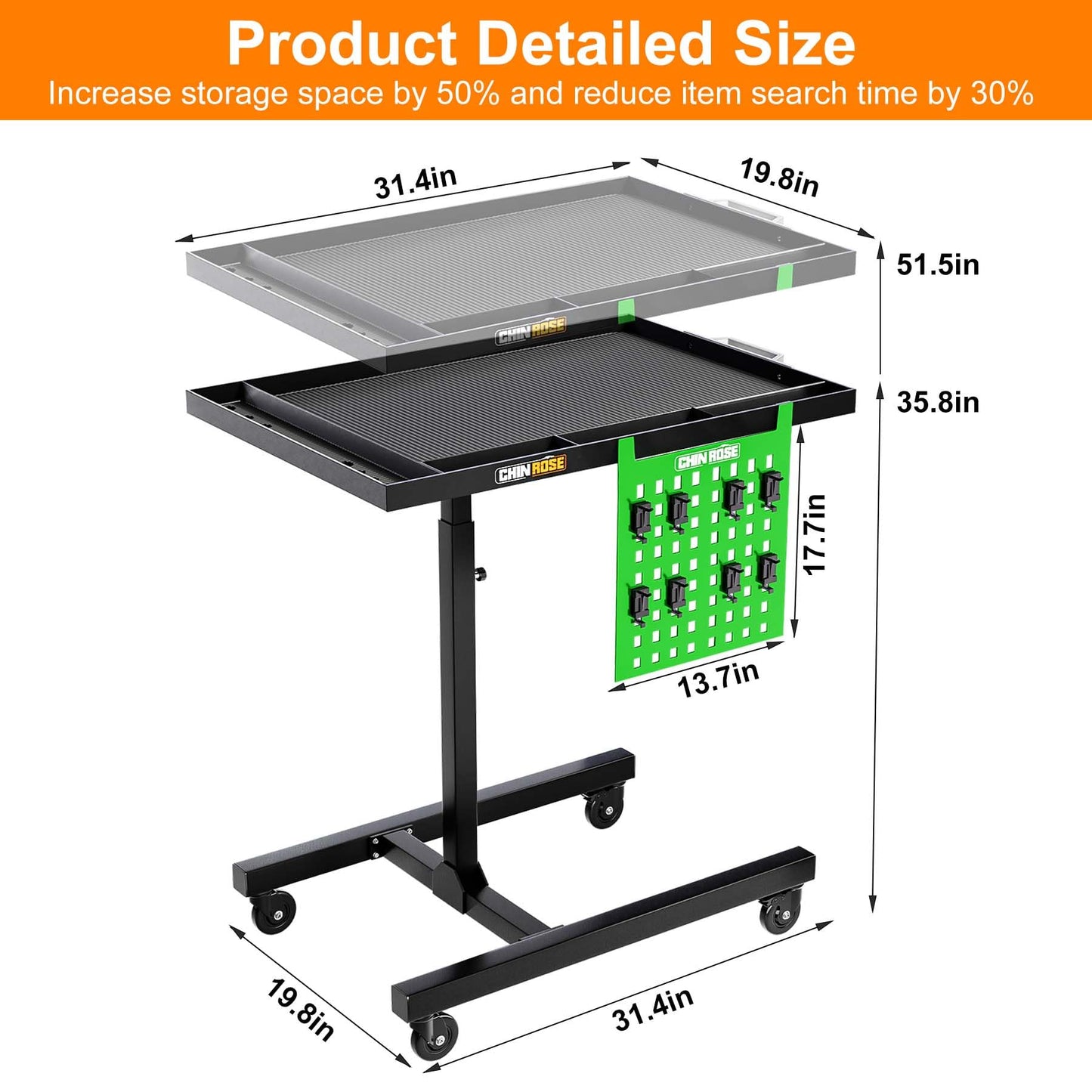 Adjustable Height Mobile Work Table with Rolling Wheels