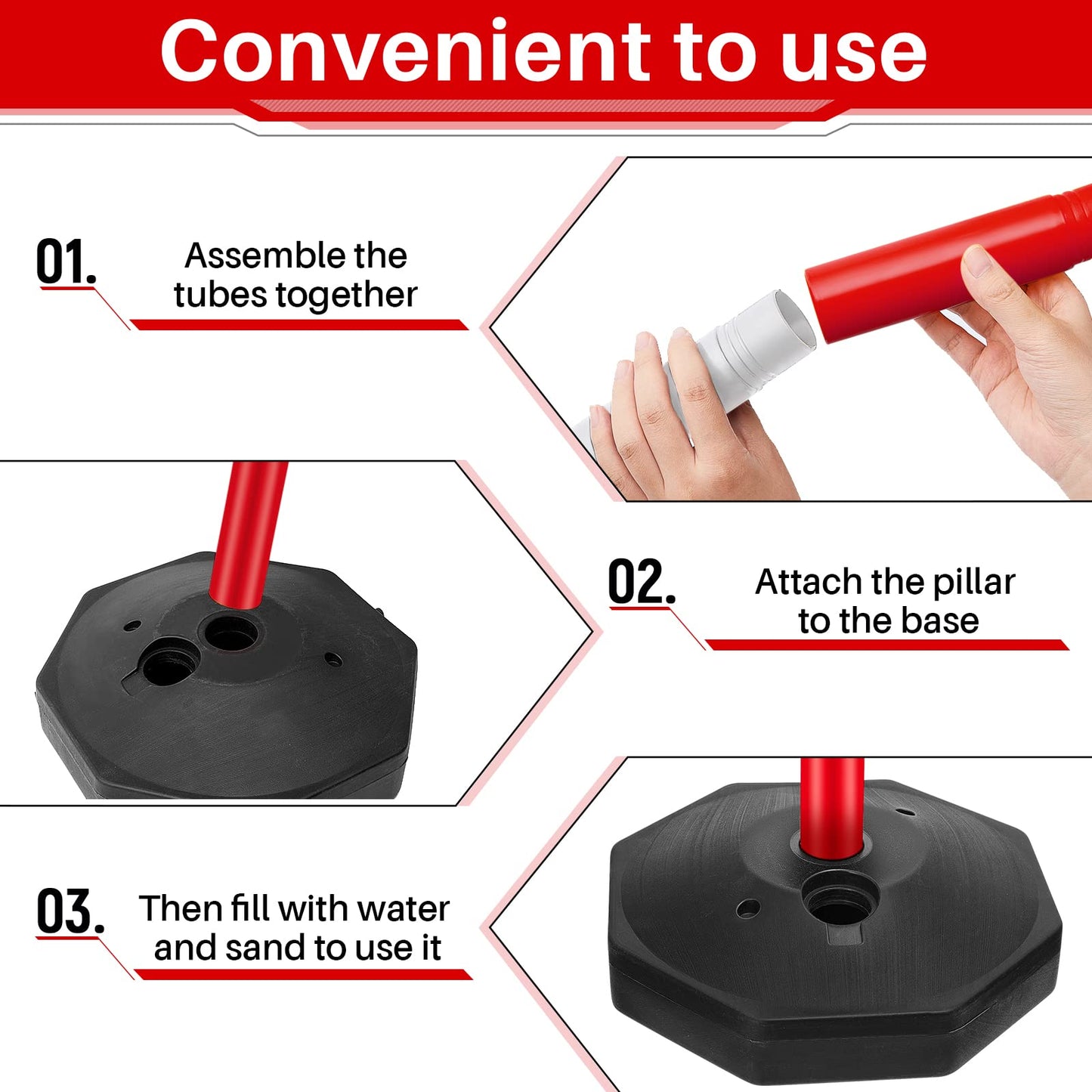 Konohan 6 Pack 34 Inch Parking Cone Delineators Post Traffic Cone Plastic Stanchion Set Stands Parking Barrier with Base 6.6 ft Chain S Hooks Reflective Collar (Red,White)