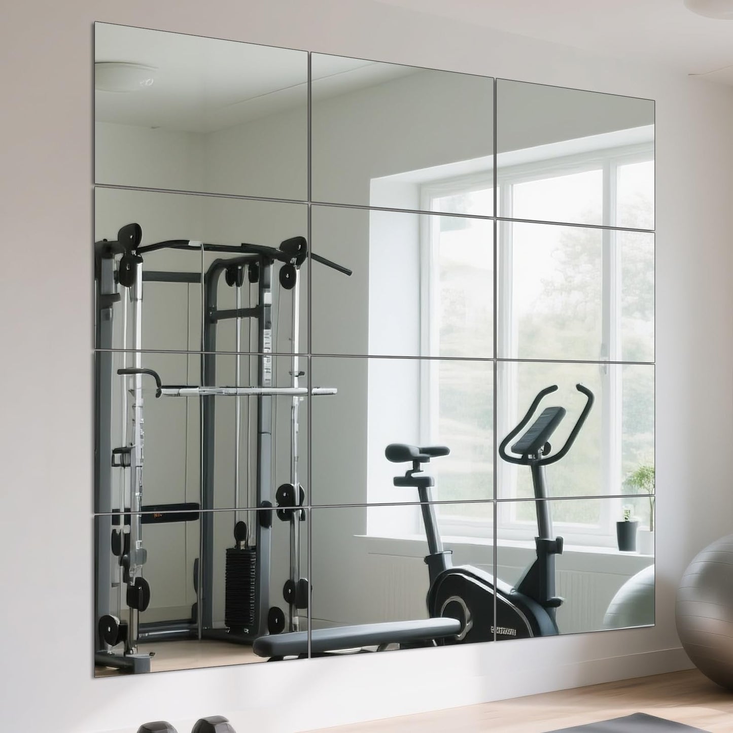 yuzeyurun Full Length Wall Mirror Tiles, HD Glass Gym Mirror, Set of 12Pcs 12″×16″ Wall Mounted Mirrors for Home Gym, Dance Yoga Studio, Bedroom, Door