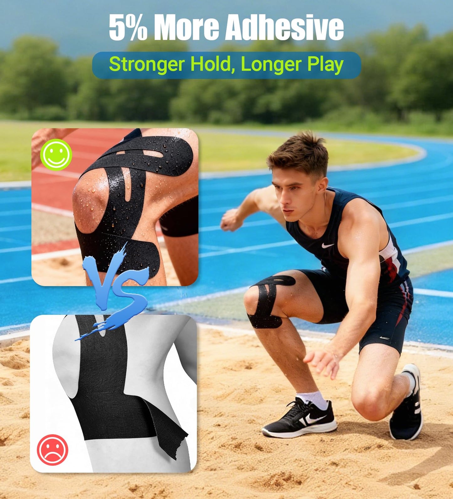 Precut Kinesiology Tape for Knees, 12 Pcs Individual Packeaged - Knee Support & Stability, Pain Relief Athletic Tape - Waterproof & Elastic, Breathable Hypoallergenic Latex-Free Tape (Black)