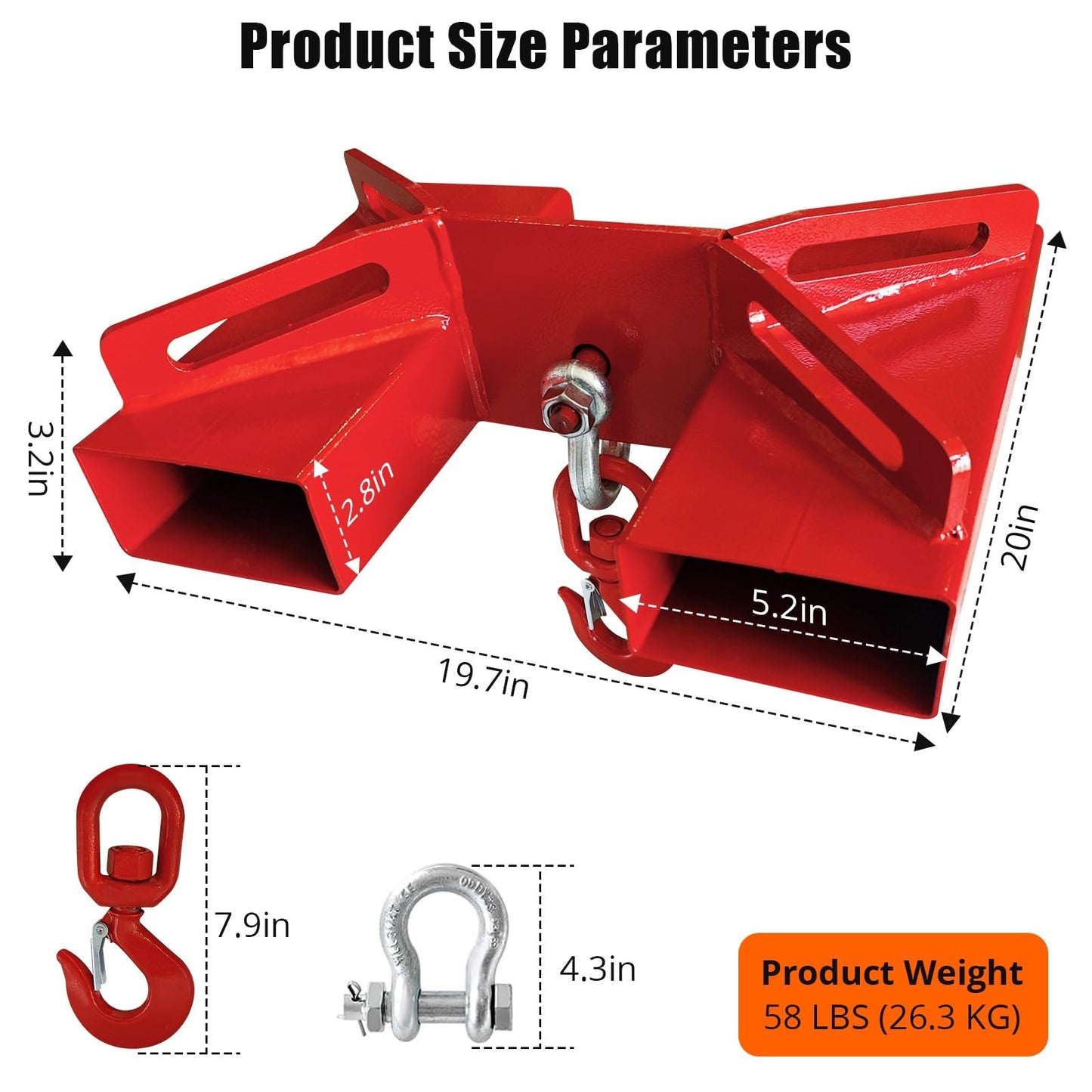 GarveeTech Universal Forklift Lifting Hook 6600 LBS Load Capacity, Forklift Lifting Hoist with Swivel Hook and 2 L-Screws for Fixation
