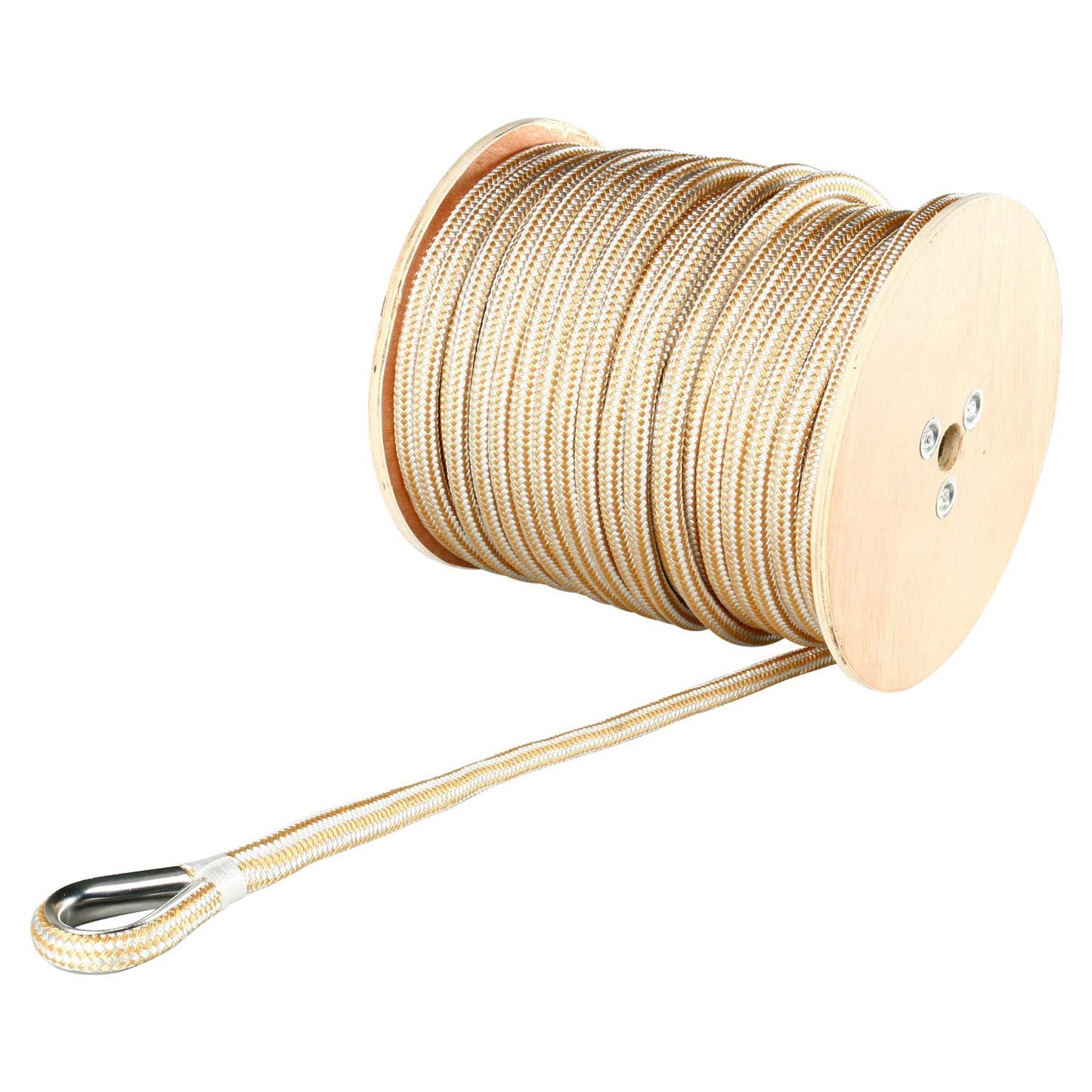 Amarine Made Heavy Duty Double Braid Nylon Anchor Line with Stainless Steel Thimble-White/Gold Color 1/2 inch Thickness 300 ft Long