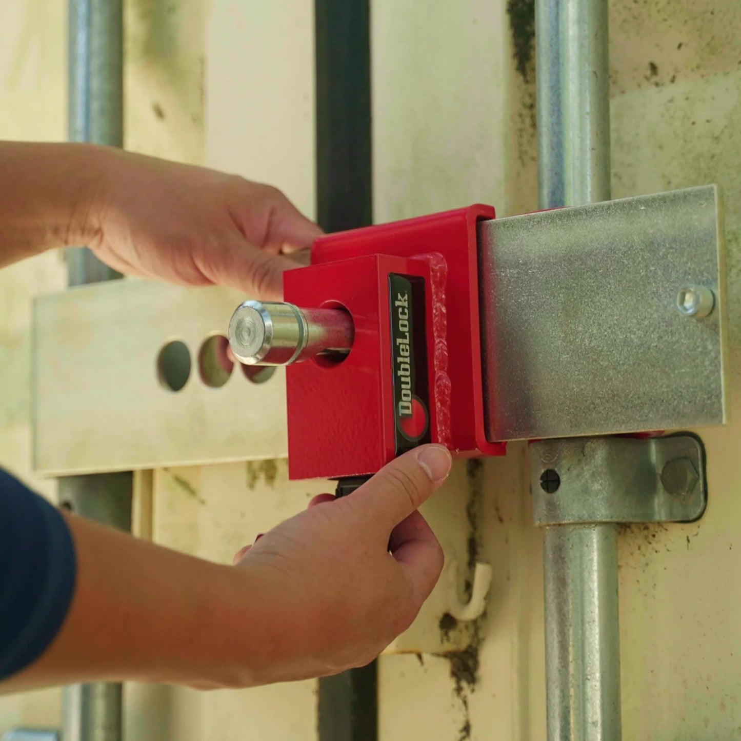 DoubleLock Rhino Ultra-Duty Container Security –(Expandable) High-Visibility Red Anti-Theft Device for Trailers, Storage Units, and Trailers. Cargo, Freight, Fence, Storage Lock.