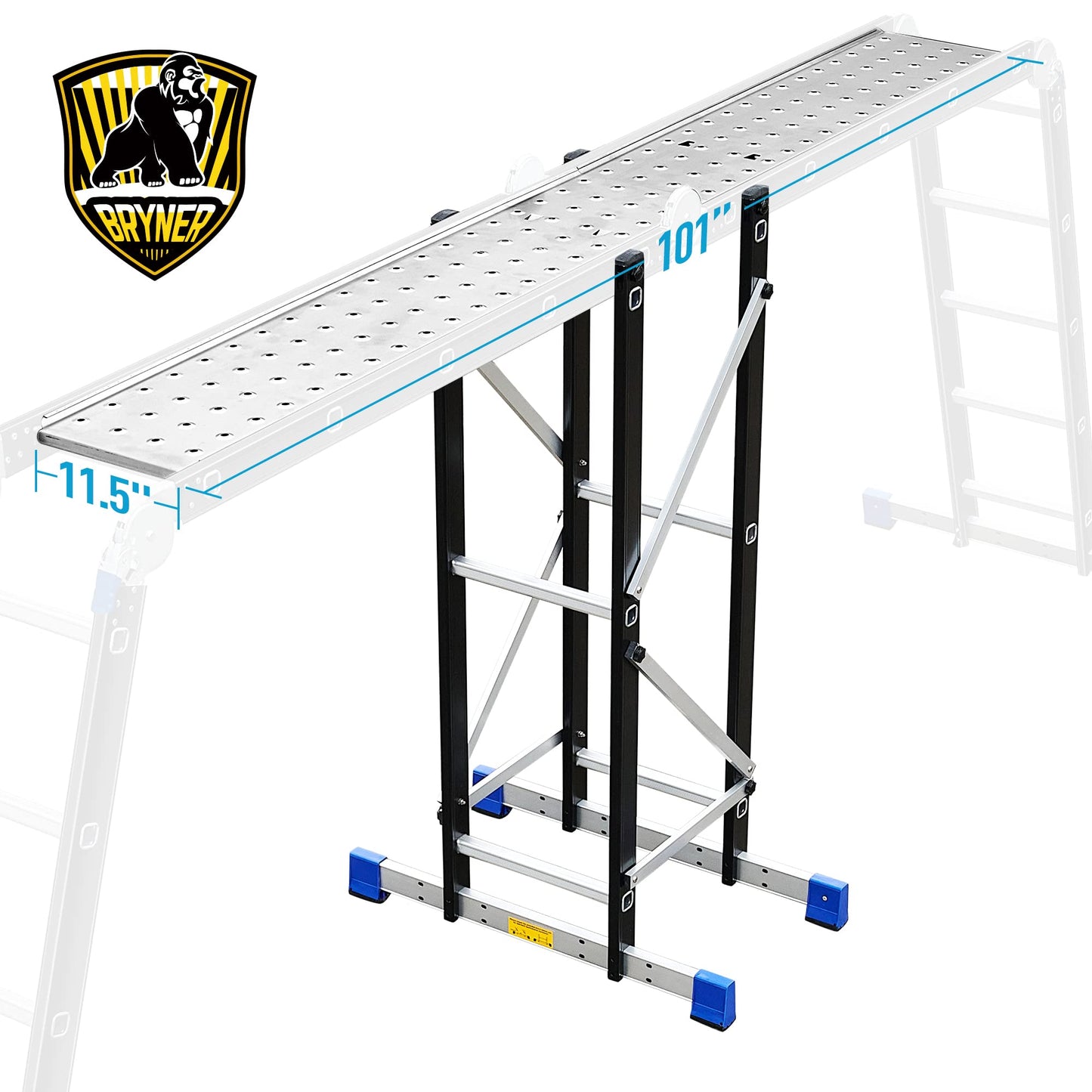 Scaffolding Platform, Work with 7 in 1 Multi-Purpose 19.6Ft Folding Ladder, Supporting Rack and Steel Trays Work Platform