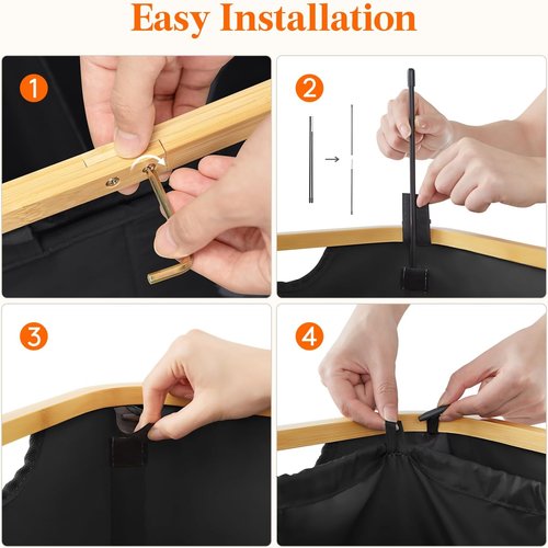 Lifewit 150L Laundry Basket - Foldable Hamper with Lid & Bamboo Handles | Black with 2 Removable Bags