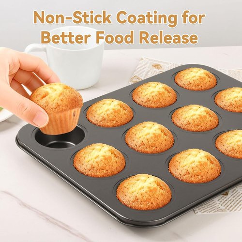 Artcochan Muffin Pan Set - 12-Cup Nonstick Carbon Steel with 100 Cupcake Liners | Perfect for Baking