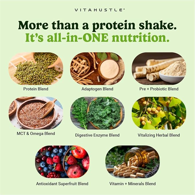 VitaHustle ONE Meal Replacement Shake - Plant Based Protein Powder by Kevin Hart - Vegan, Meal Replacement Powder with Superfoods, Vitamins, Adaptogens & Probiotics - Blueberry Cobbler Flavor, 15 Servings