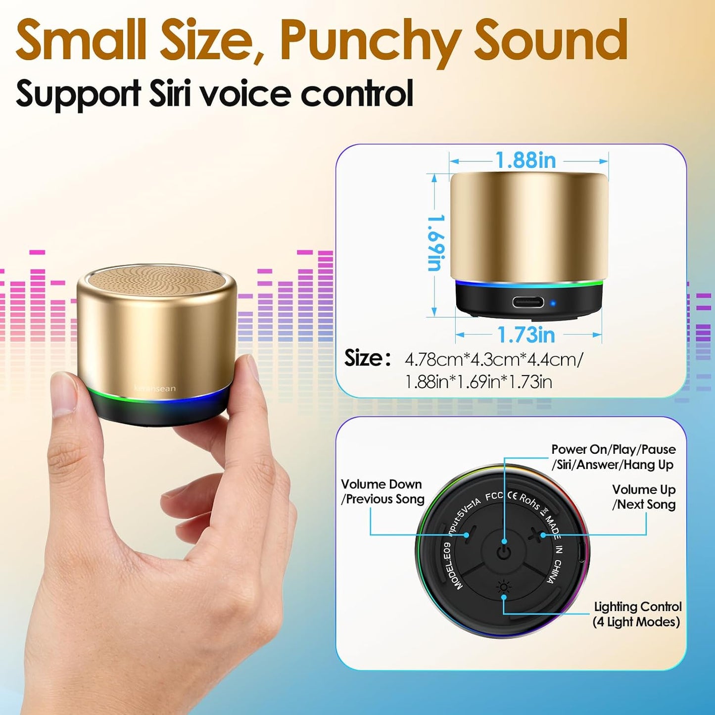 Keransean BT5.4, 12H Mini Bluetooth Speaker with Battery Life & Noise Reduction Mic Portable Wireless Speakers