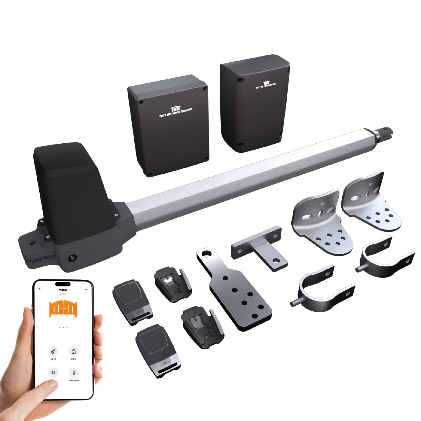 TMT Terrier 200 Single Automatic Gate Openers Up to 8ft and 550lb Medium Duty Swing Gate, Gate Openers with Remote Complete Kit, Electric Gate Opener for Driveway with Powerful Motor (APP Compatible)