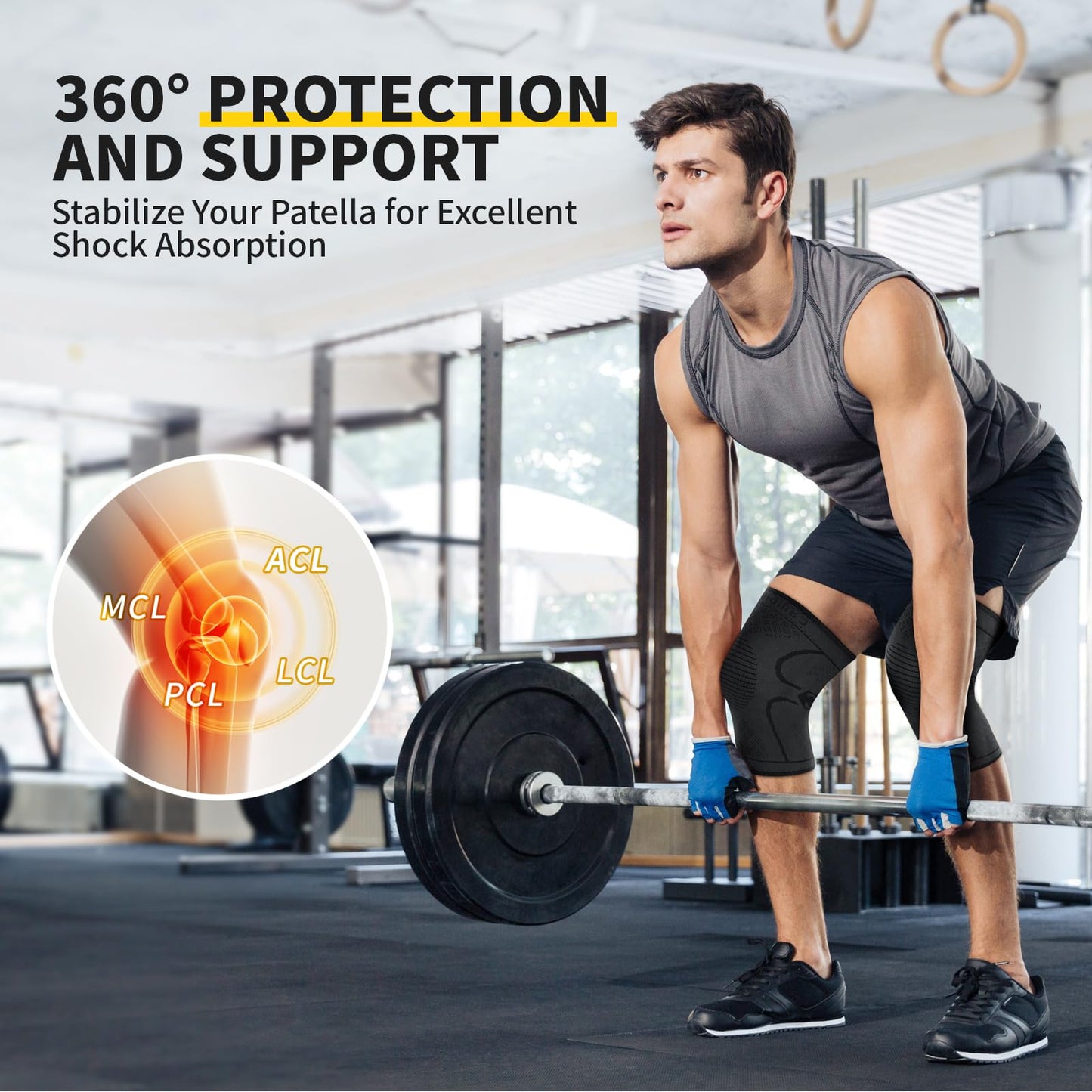 CAMBIVO 2 Pack Knee Braces for Women & Men, Knee Compression Sleeves for Knee Pain Relief, Knee Support with Non-Slip Silicone, Breathable, for Running, Workout, Weightlifting & Daily Use, Arthritis Support (Black, Medium)
