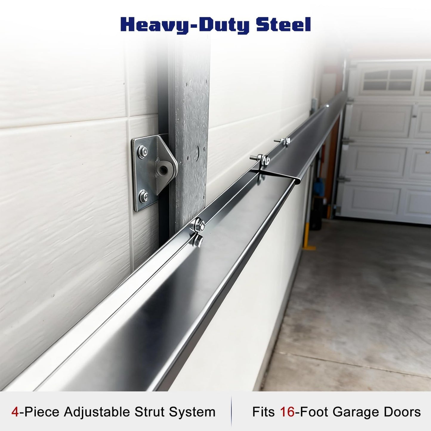 16FT Garage Door Strut, 4 PC 4 FT Garage Door Hurricane Brace Kit with 3 PC 2 FT Garage Door Reinforcement Connector & 58 Mounting Screws, Pre-drilled Universal Brackets for DIY