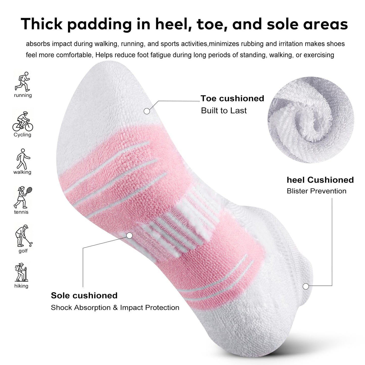 cuangya Womens Athletic Ankle Socks - Low Cut Running Cushioned Socks for Hiking and Workout - 5 Pair