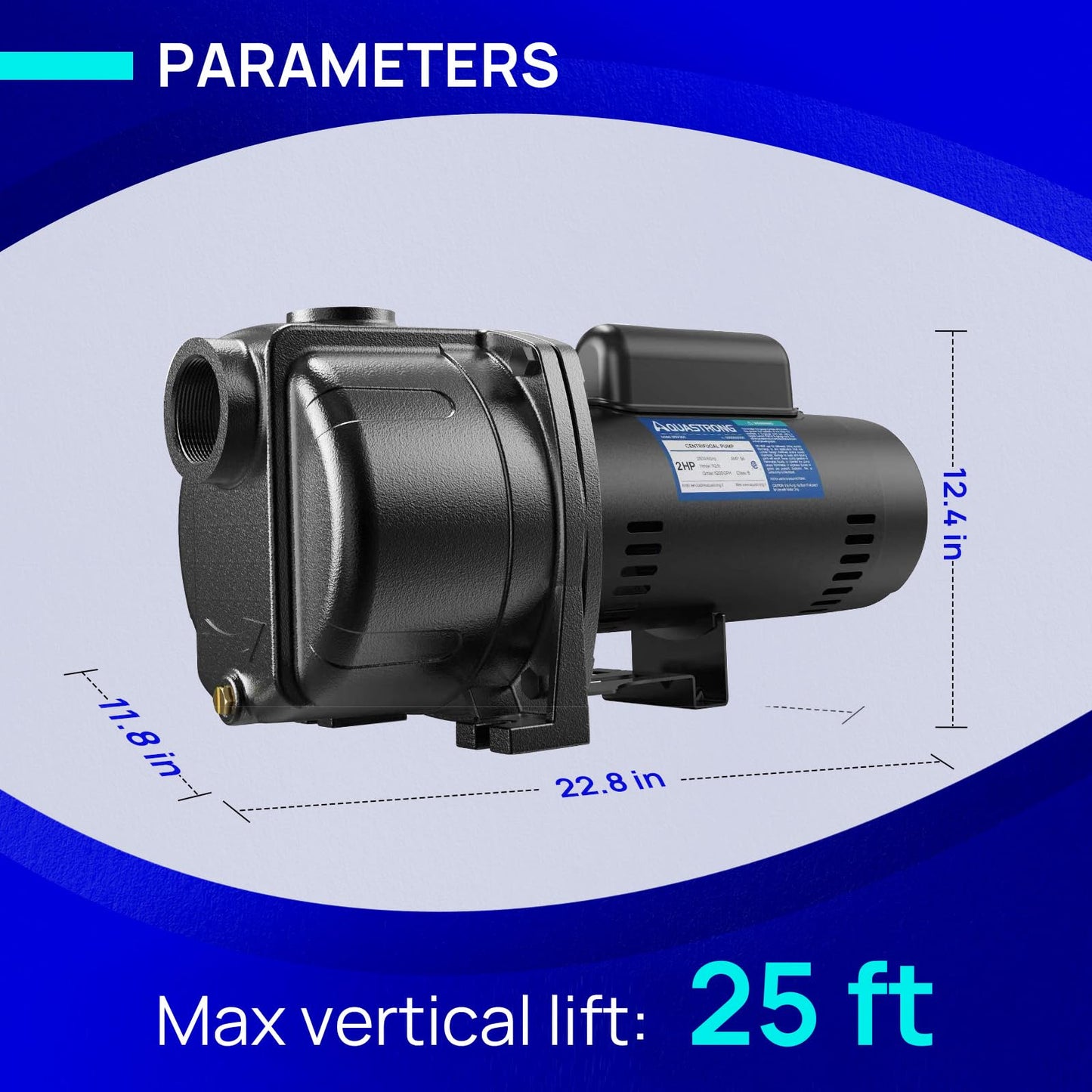 AQUASTRONG 2 HP Shallow Well Jet/Centrifugal Pump, 230V, 5200 GPH, Durable Cast Iron Booster Pump for Lawn Sprinkler, Garden Irrigation