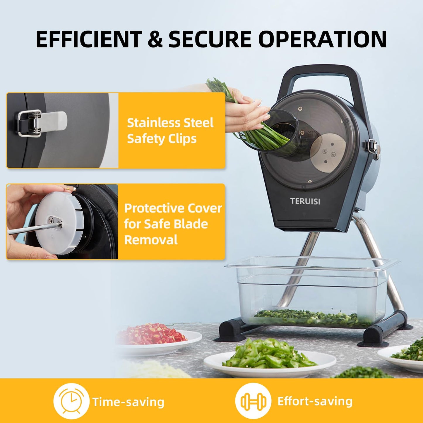 TERUISI Electric Vegetable Chopper, 200W Commercial Vegetable Slicer, Scallion Cutter Food Processor With 3 Feed Ports, 1-5mm Adjustable Thickness, 6000RPM For Veggie Onion Garlic Ginger Chili Potato