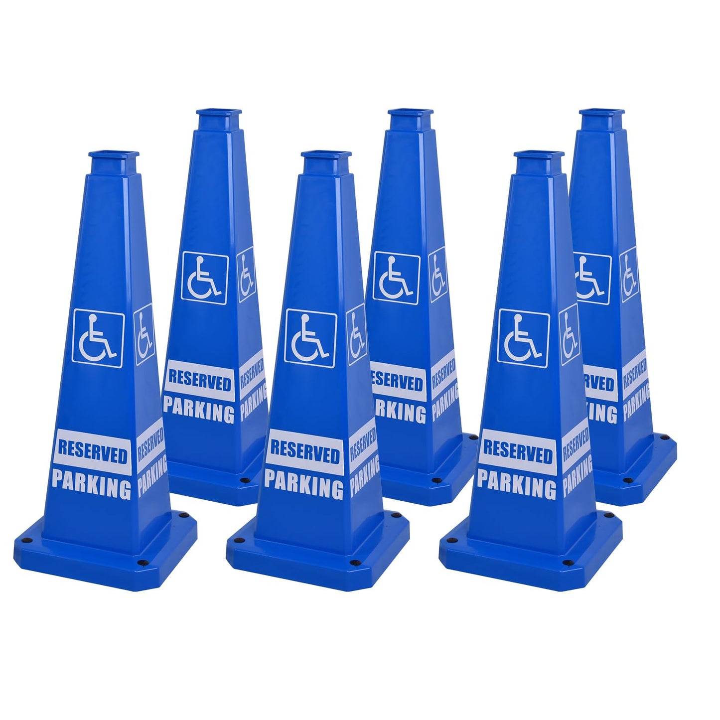 OranclUS 6 Pack 36 Inch 4-Sided Safety Cone, “ADA Reserved Parking” Blue Traffic Cone, Extra Tall High Visibility Durable PVC Stackable Safety Cones (6, Blue-ADA Reserved Parking, 36inch Printed)