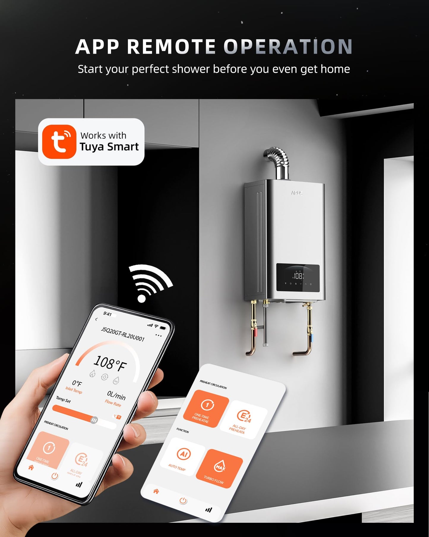 APUS Tankless Water Heater Propane, 140,000 BTU Indoor Installation Up to 6.8 GPM, Zero Cold Water Technology for Instant Hot Water on Demand, Smart Wi-Fi App Control