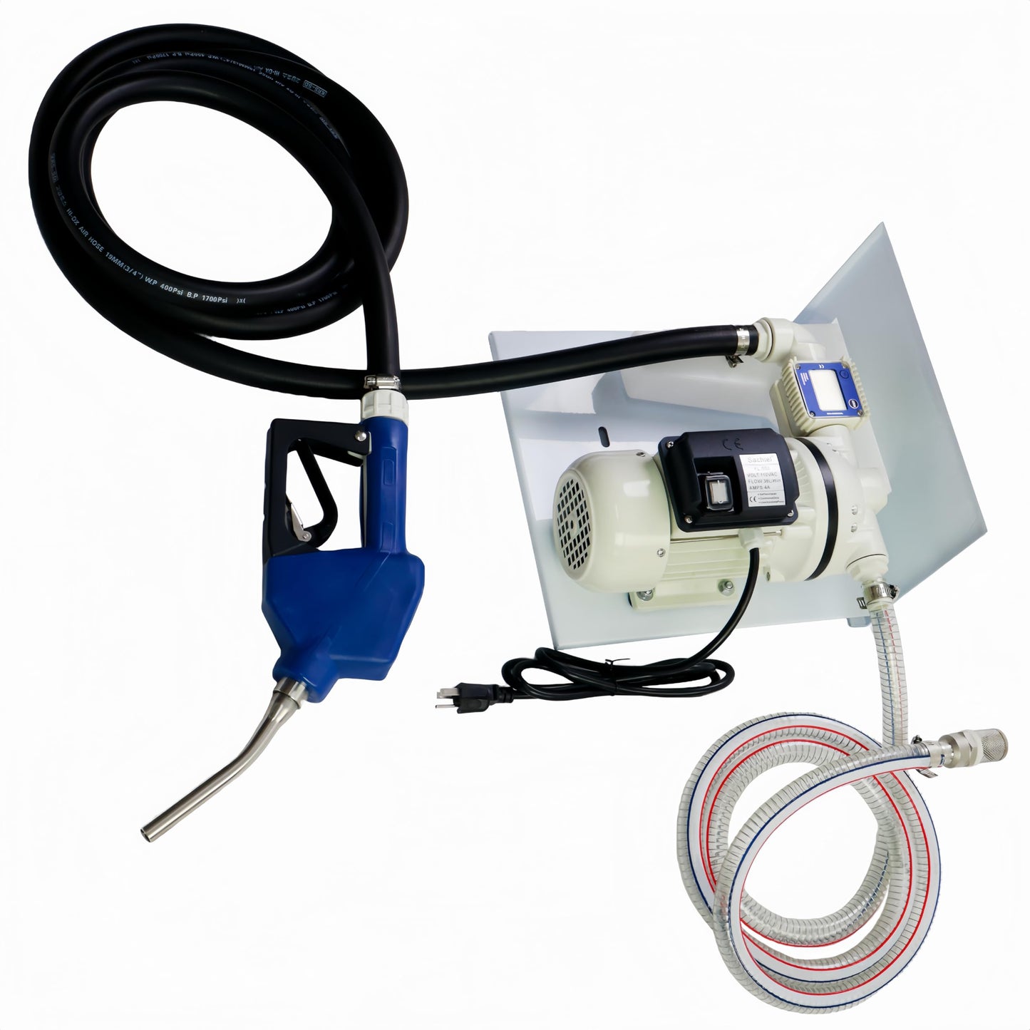 Sachiel 110V DEF Transfer Pump Kit - 10 GPM, w/Flow Meter, 13' Hose & Nozzle - Complete Diesel Fluid Pump for Drums, Totes, Wall Mounts | Industrial Duty