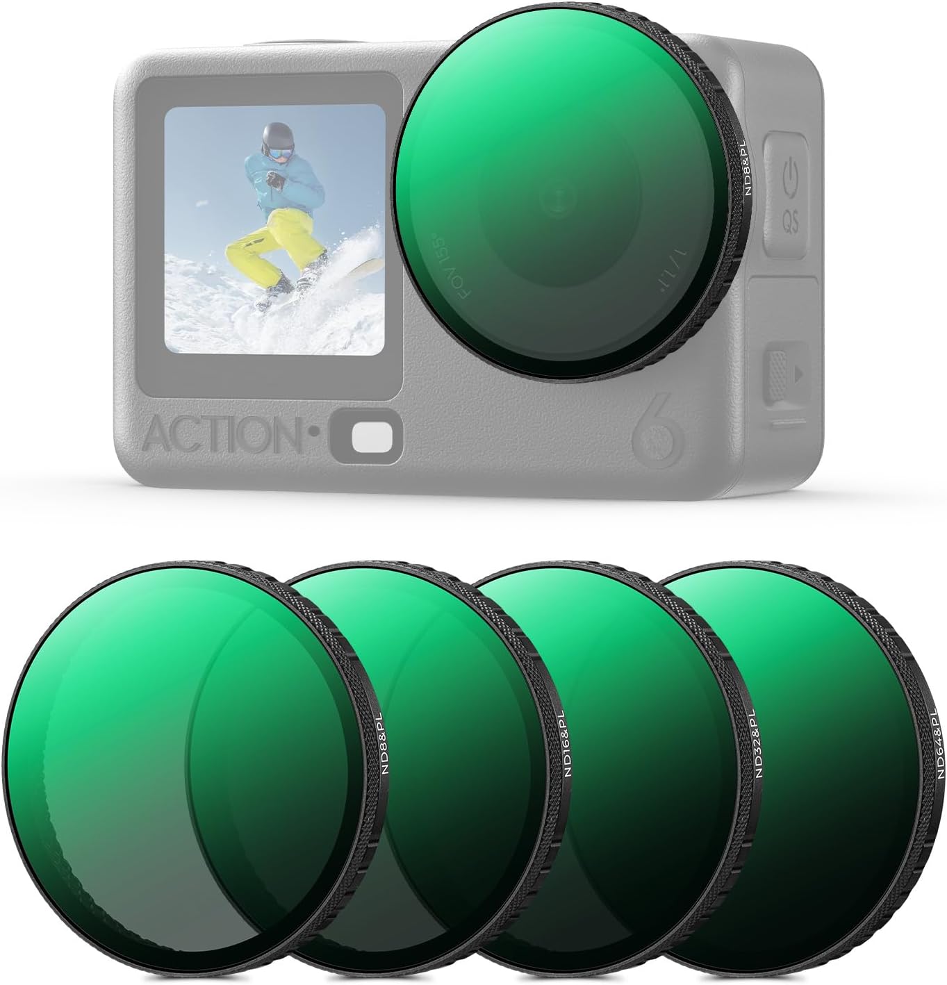 K&F CONCEPT 6, 4 Pack (ND8/PL ND16/PL ND32/PL ND64/PL) CPL ND Filter Kit Compatible with DJI Osmo Action Hybrid Neutral
